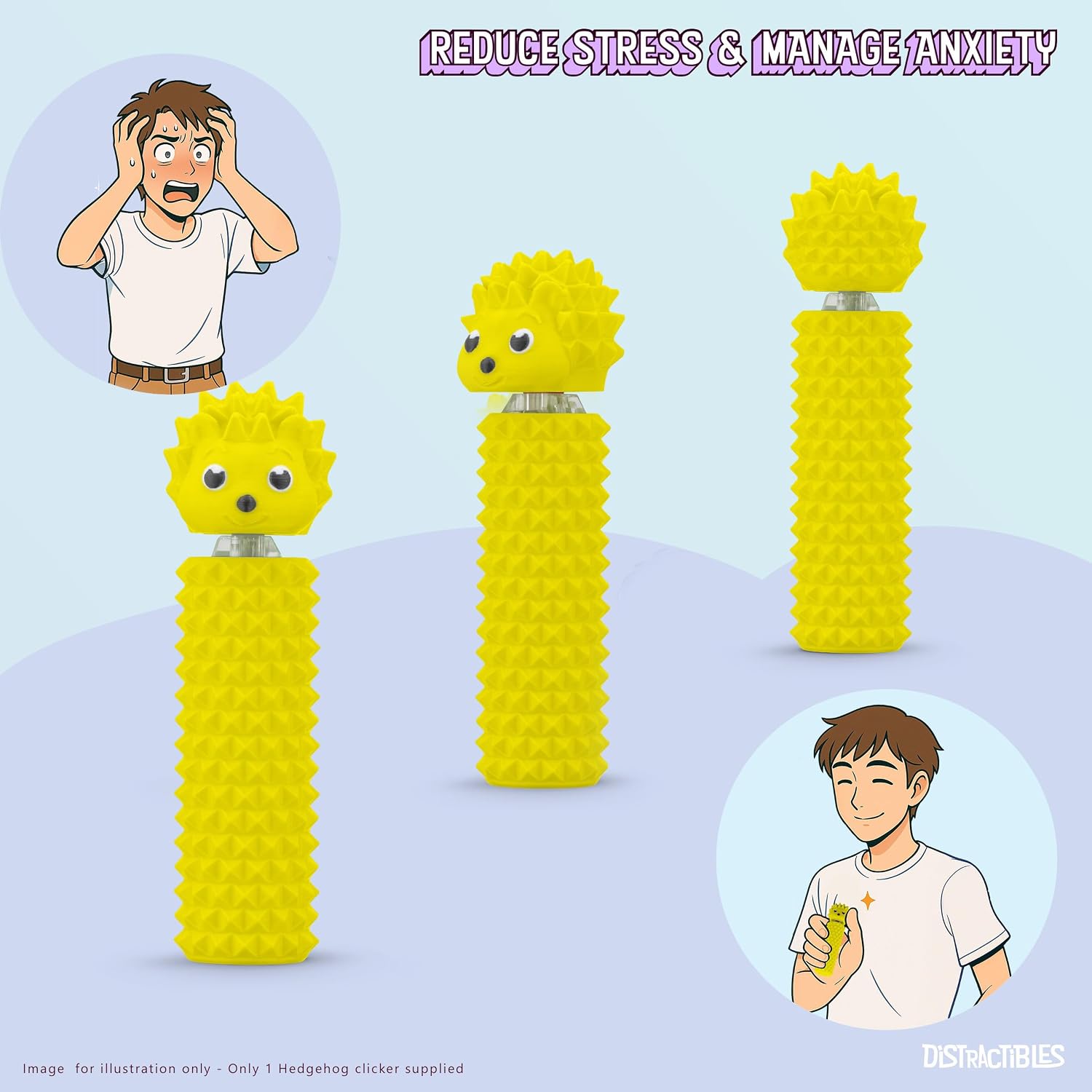 Distractibles Hedgy - The Hedgehog Sensory Pain Stim Fidget Clicker, Spike Textured for Stress Relief, Focus and Concentration (Yellow) image 4