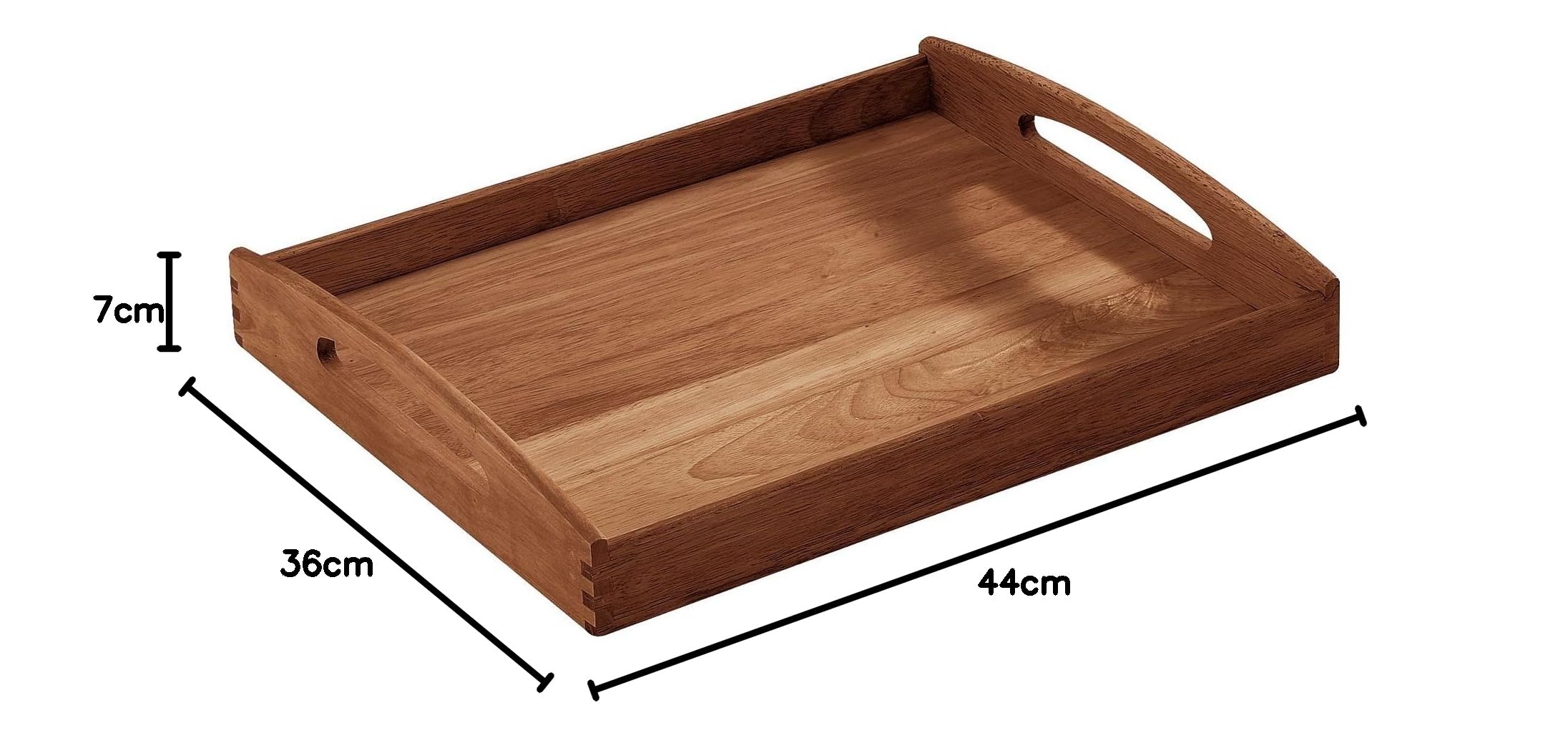 EDHAS Vassoio Rettangolare In Legno Di Acacia – Nero – Con Manici – 38x25x4 Cm – Per Colazione, Cena, Bevande E Organizzazione Casa