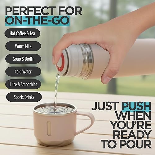 Miniatura 2 de Juego de frasco al vacío rosa, botella de agua aislada de acero inoxidable con 3 tazas, botella térmica de café para bebidas calientes y frías, taza
