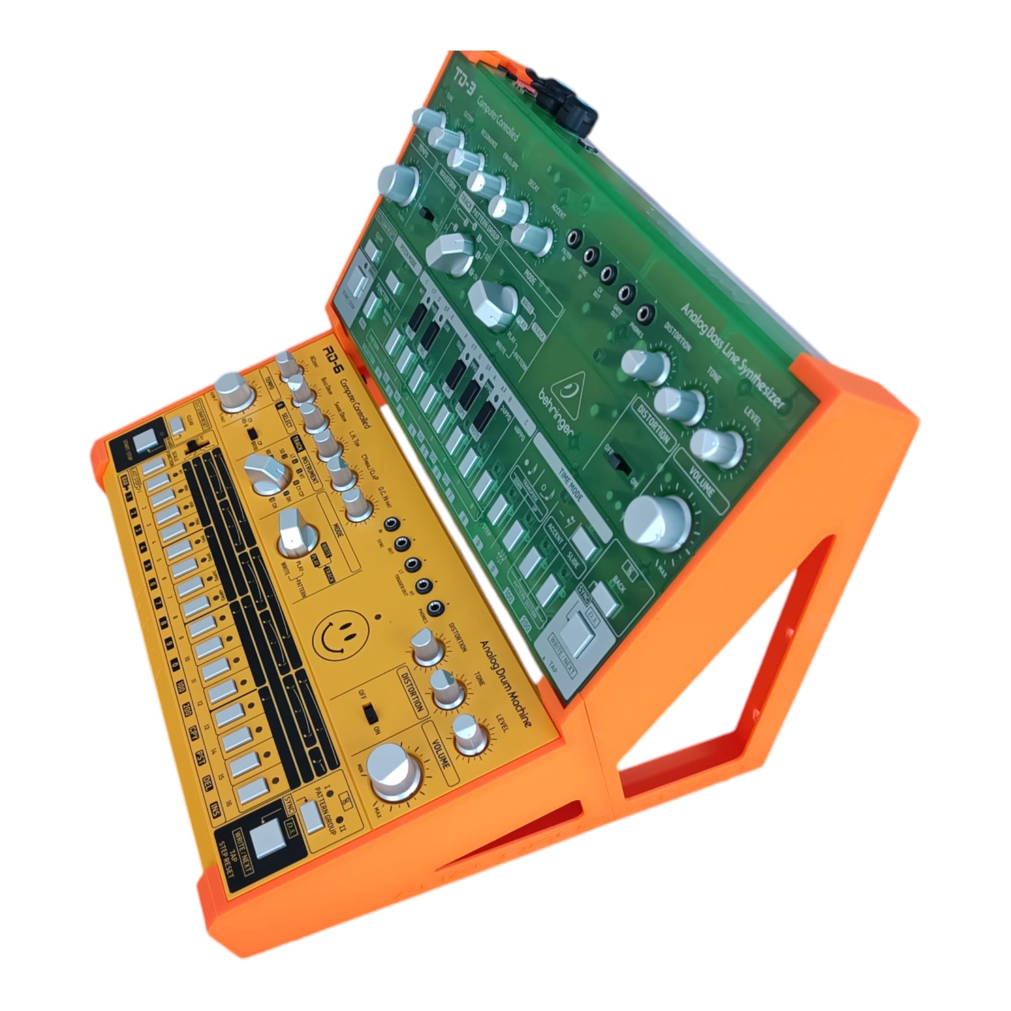 SMB Acid Console Support de bureau pour 2 synthétiseurs Behringer TD-3 et RD-6, orange fluo, angle de 15° et 60°