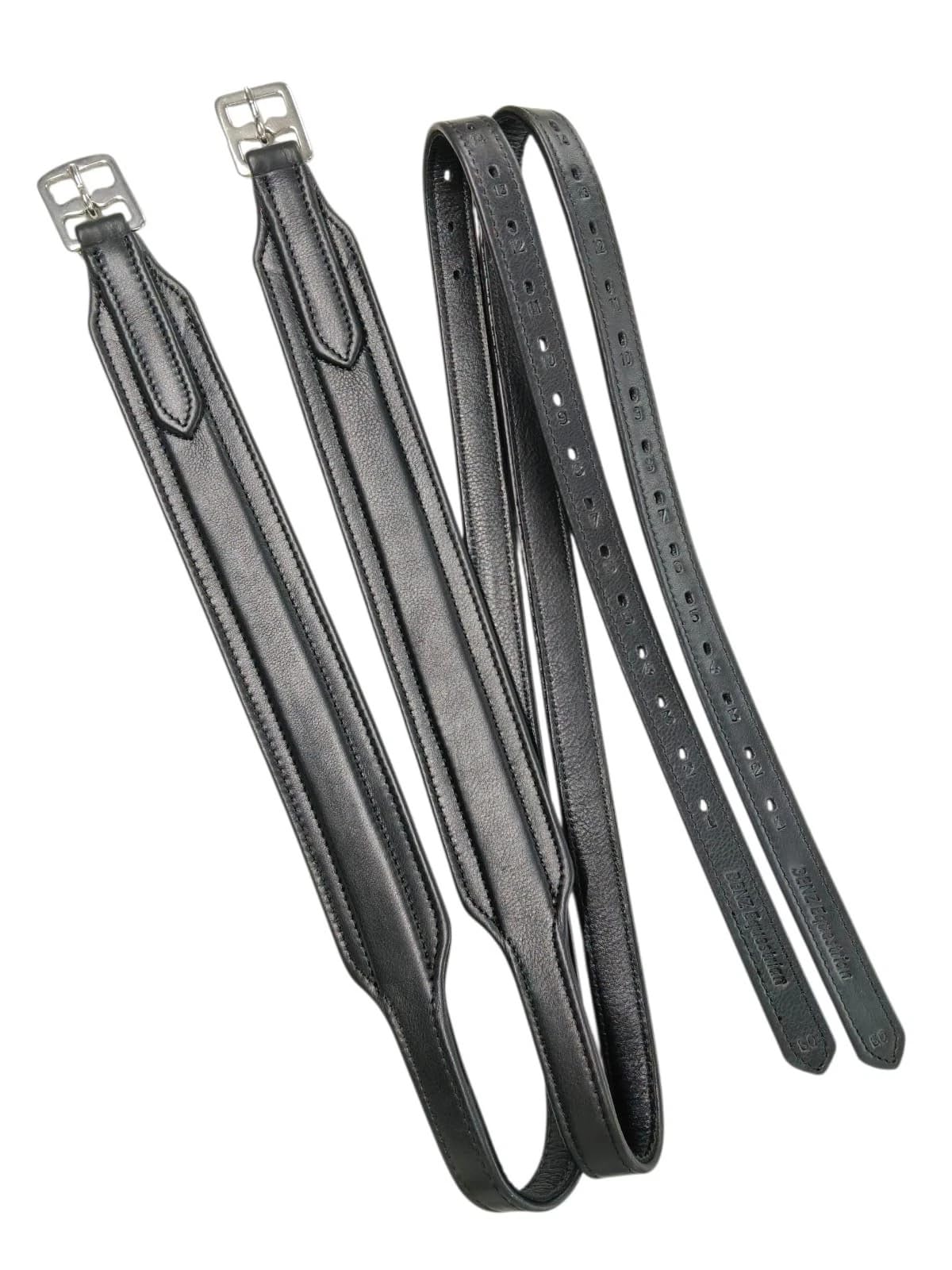 BENZ EQUESTRIANWide Stirrup Leathers for Jump Saddle Nylon Core No Stretch (Black, 50 Inches)