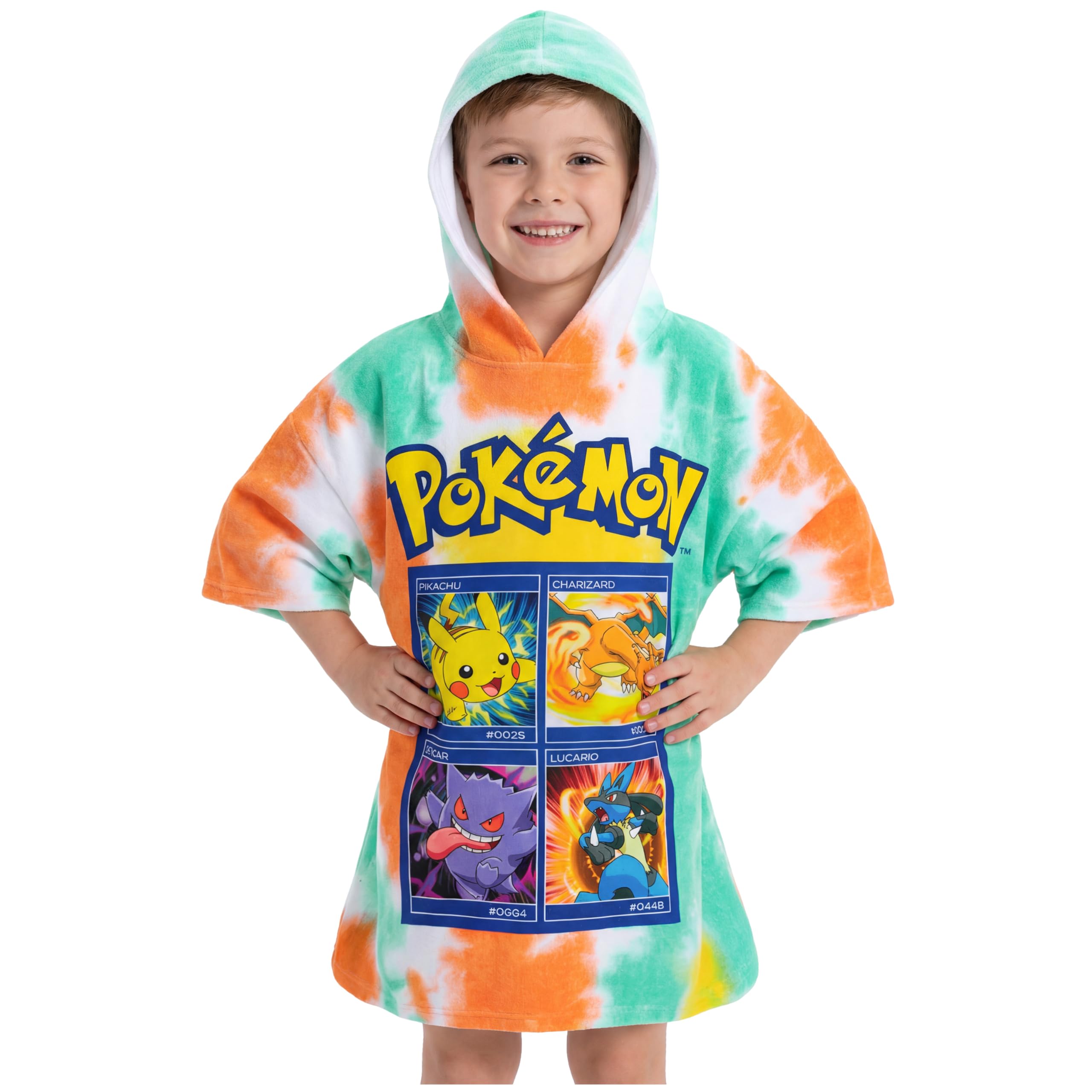 Pokémon Asciugamano Poncho Bambino Adolescenti Anime Pikachu Teli Mare con Cappuccio per Vasca Doccia Piscina Regalo Bambini (Multi Tie Dye, 6-9 Anni)