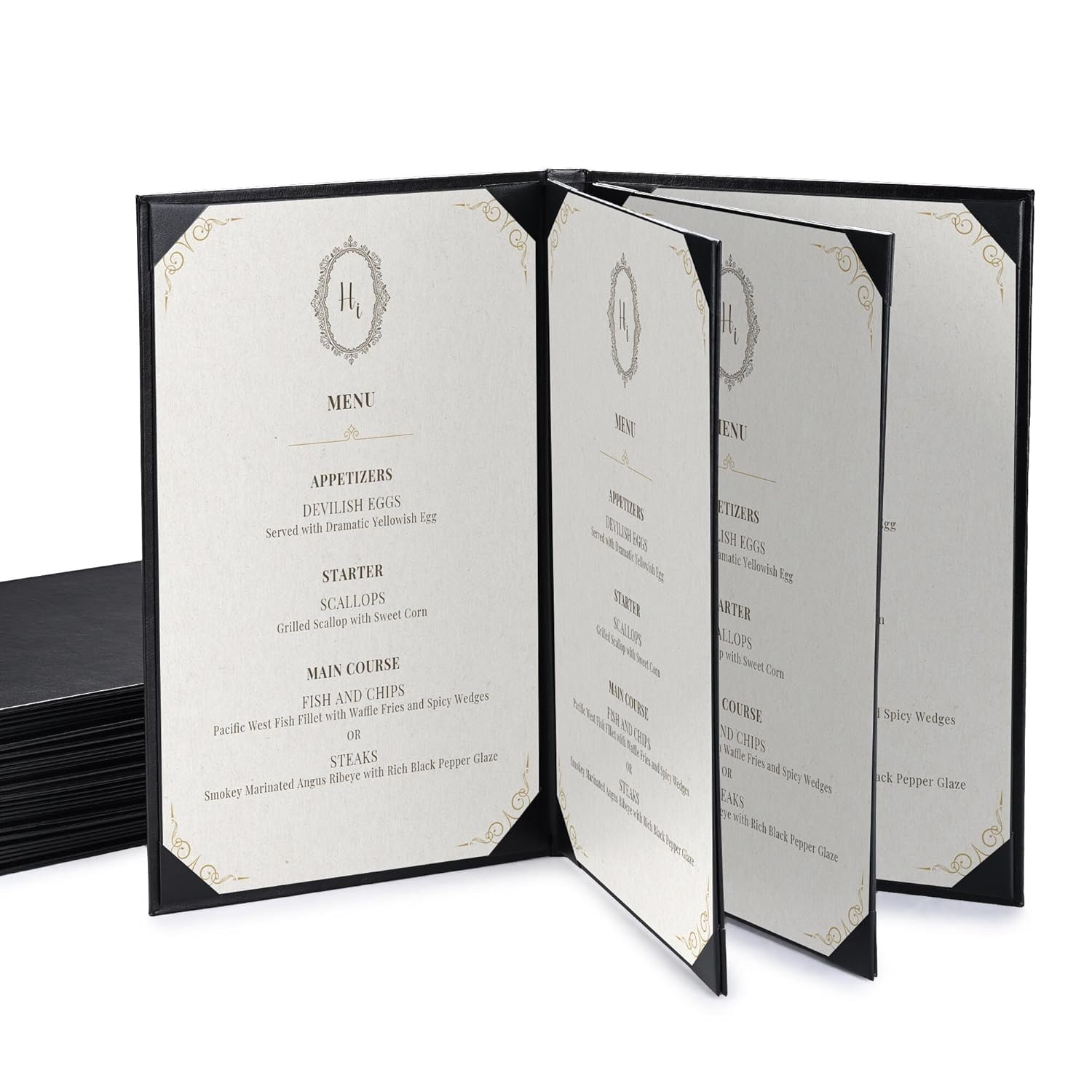 WeChef 5 Pack Menu Covers 8.5"x14" 6 Views Booklet-Style Faux Leather Menu Holders Cafe Restaurant Bars