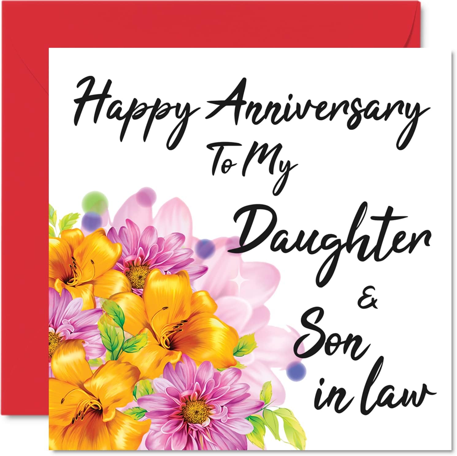 Cute Anniversary Card for Daughter - Happy Anniversary Daughter & Son in Law - Special Wedding Anniversary Card for Women Men Her Him, 5.7 x 5.7 Inch Beautiful Greeting Cards for Fiance Fiancee
