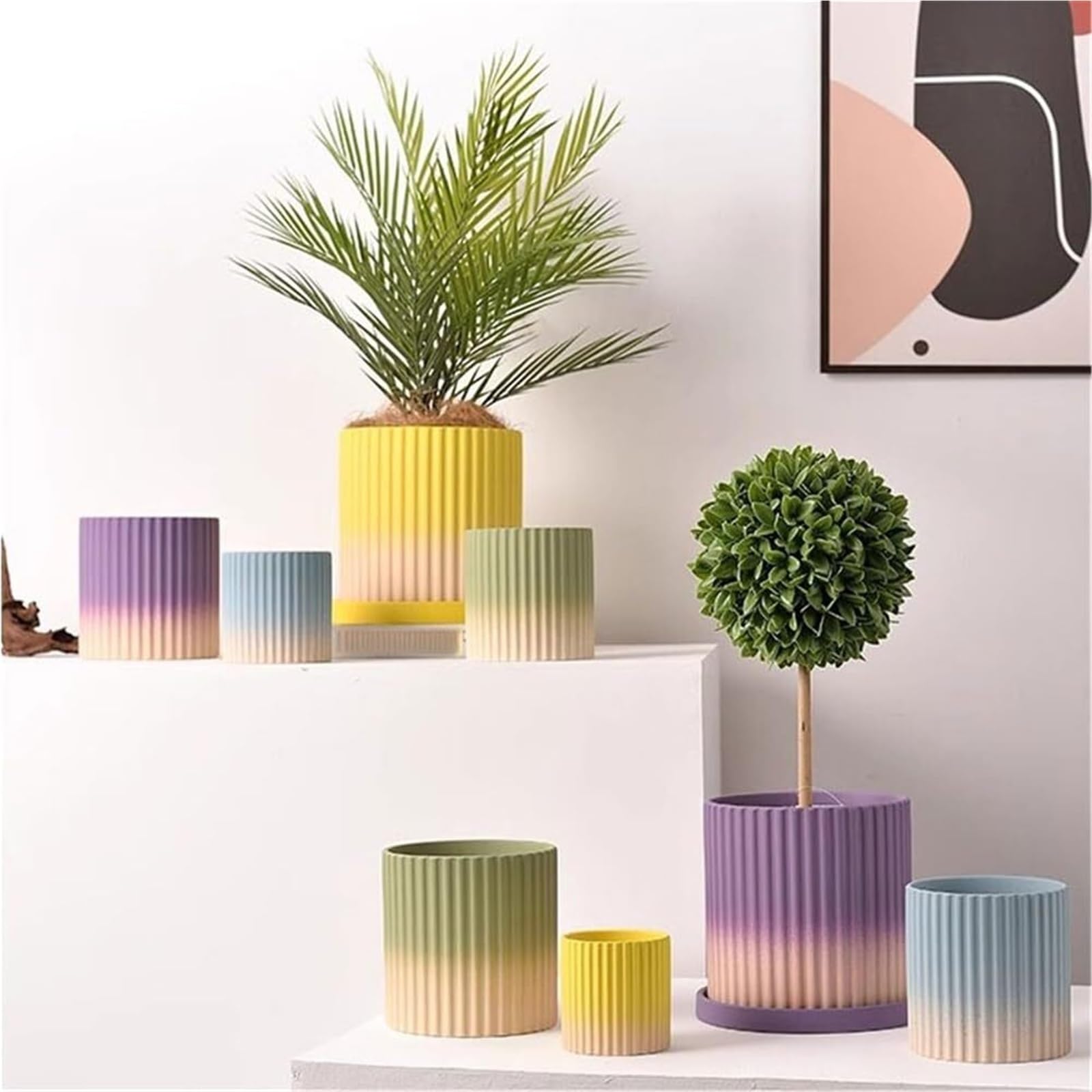 Doniczki na rośliny zielone gradientowe wazony ceramiczne cylindryczne kwiaty paski kwiaty dekoracje wiosenne (L)