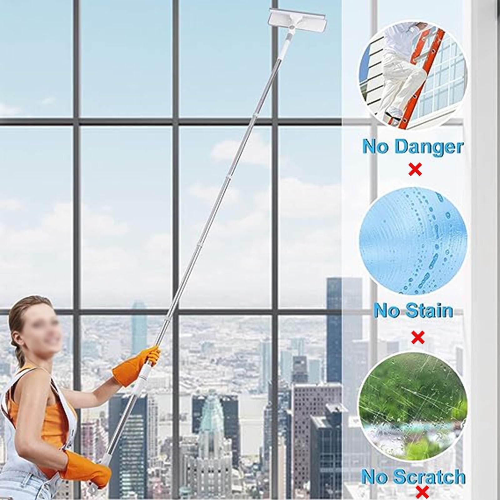 Limpiacristales Limpiador de Ventanas Escobilla de ducha multiusos para ventana, 47 59 78 118 157Inch Telescoping Window Washing Kit with Dual Side Blade Rubber & Scrubber Sponge, for Gas Station Glas