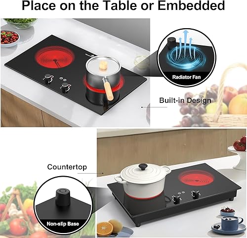 Miniatura 8 de VBGK Cocina eléctrica, estufa eléctrica de 2400 W, encimera y placa caliente integrada con bloqueo de seguridad para niños, temporizador, control de