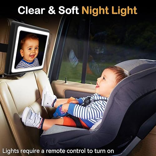Miniatura 2 de Espejo de coche para bebé con luz, control remoto, ajustable en 360, espejo de asiento de coche resistente a los golpes, visión nocturna clara,