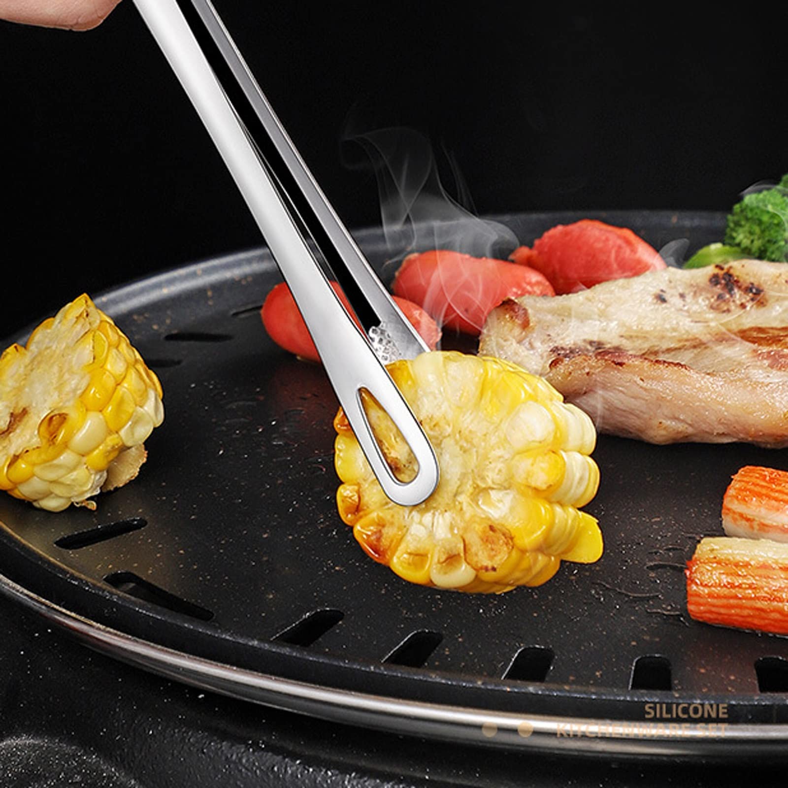 Kochzange, Lebensmittelklammern aus Edelstahl, Langer Griff, rutschfeste Grillklammern, Steakzange, Küchen- und Kochwerkzeugzubehör ()