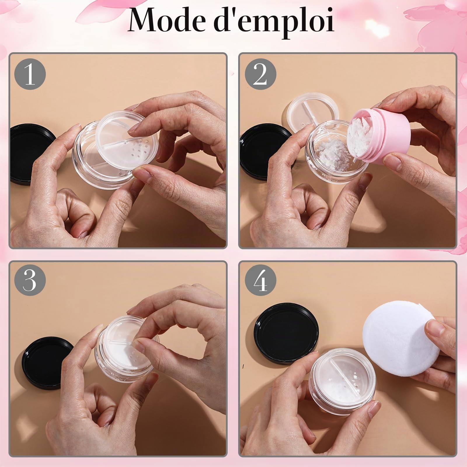 Tyqour Lot de 2 boîtes à poudre portables vides réutilisables de 10g, conteneurs à poudre libre vides transparents avec couvercle à tamis amovible pour femmes et filles