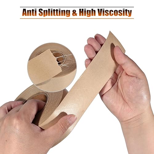 Miniatura 5 de LLPT Cinta adhesiva de papel kraft de 1.97 pulgadas x 110 yardas, 1 paquete de cinta Kraft reforzada de fibra de vidrio activada por agua, cinta de