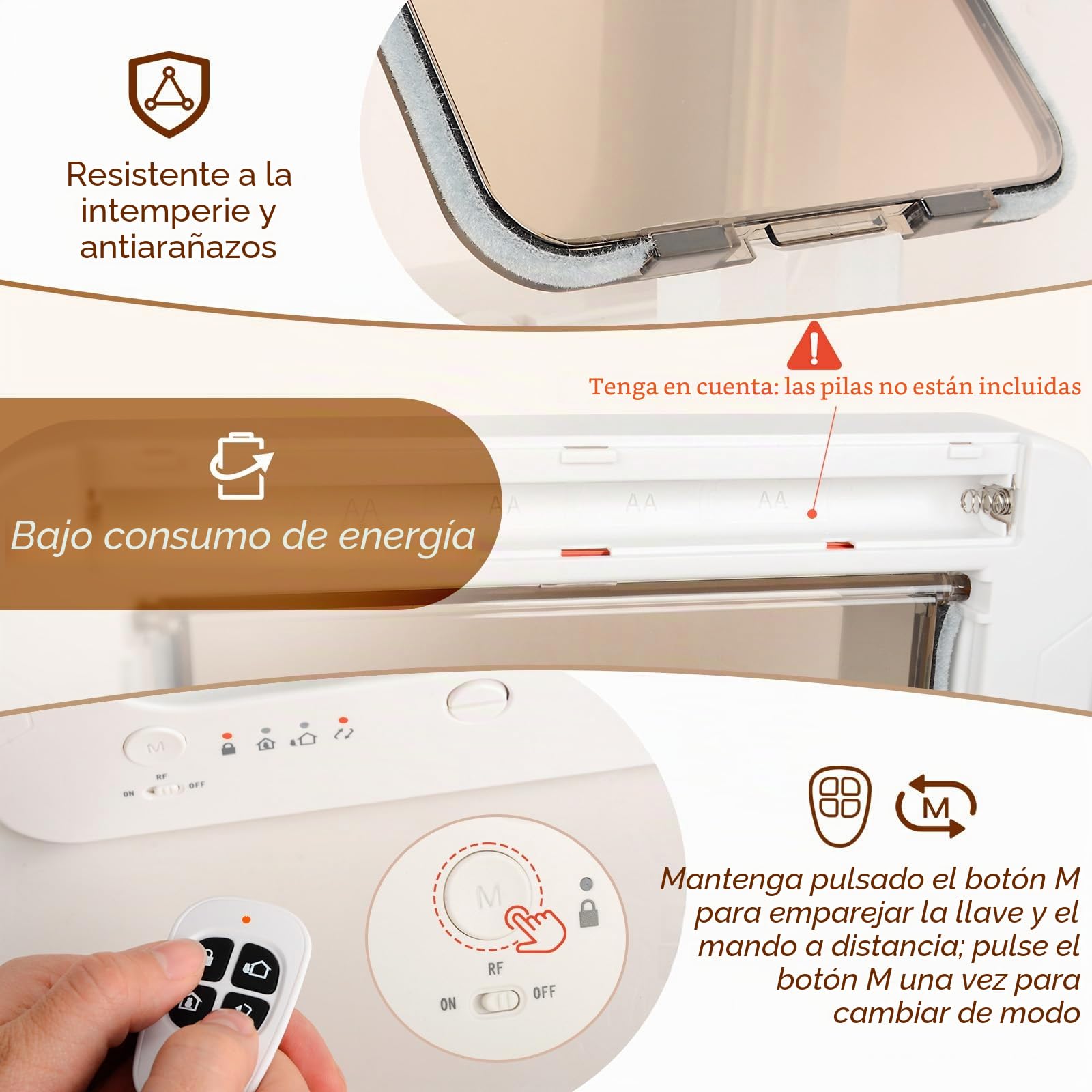 Puerta para Perros, Puerta para Gatos con 3 Llaves de sensores de Collar y 1 Control Remoto, Puertas para Gatos Abiertas automáticamente con sensores de Collar RFID activados (Blanco)