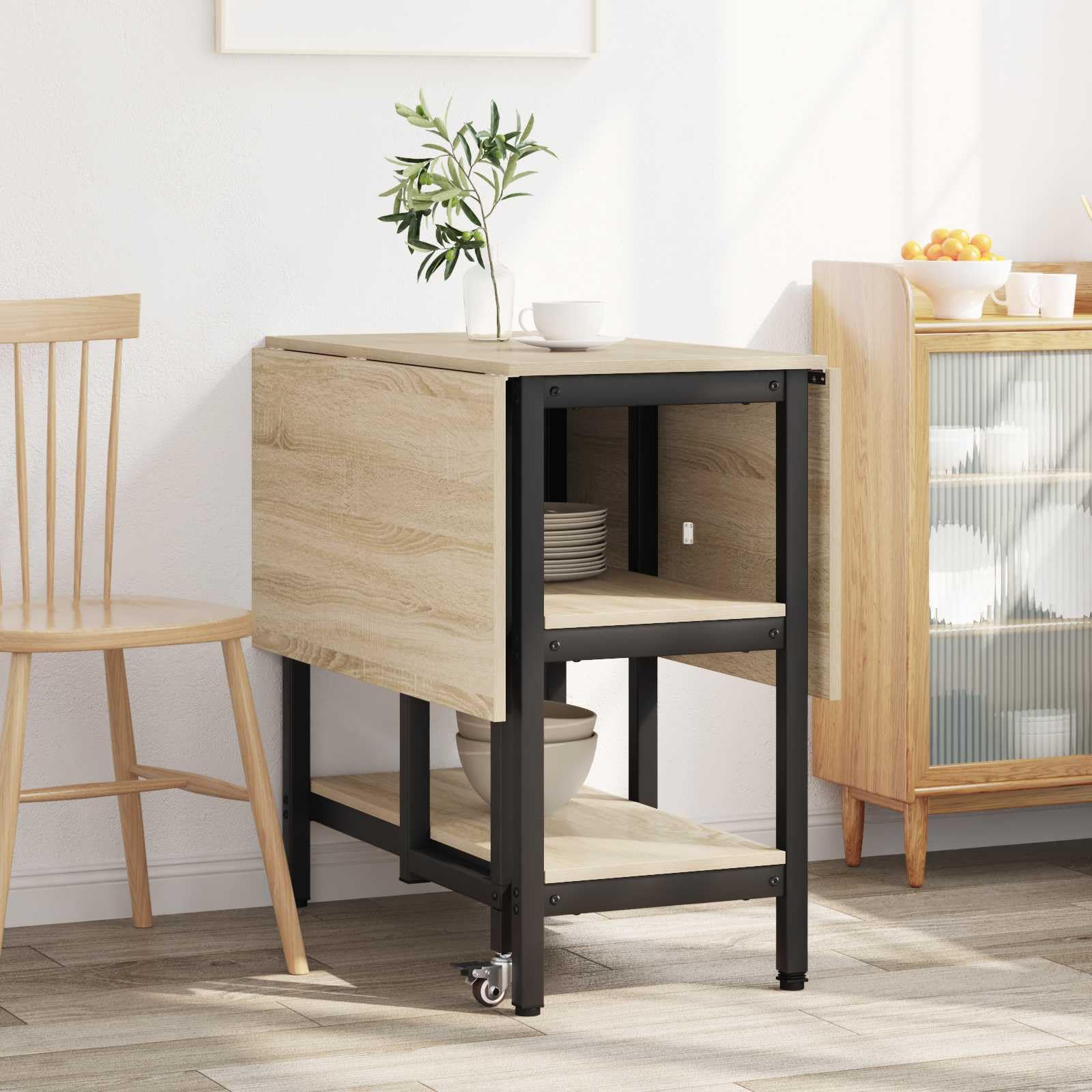 Tavolo da Pranzo Allungabile Pieghevole 122x80x76,5 cm | Mobile salvaspazio per cucina e soggiorno con due ripiani inferiori per riporre stoviglie e accessori.