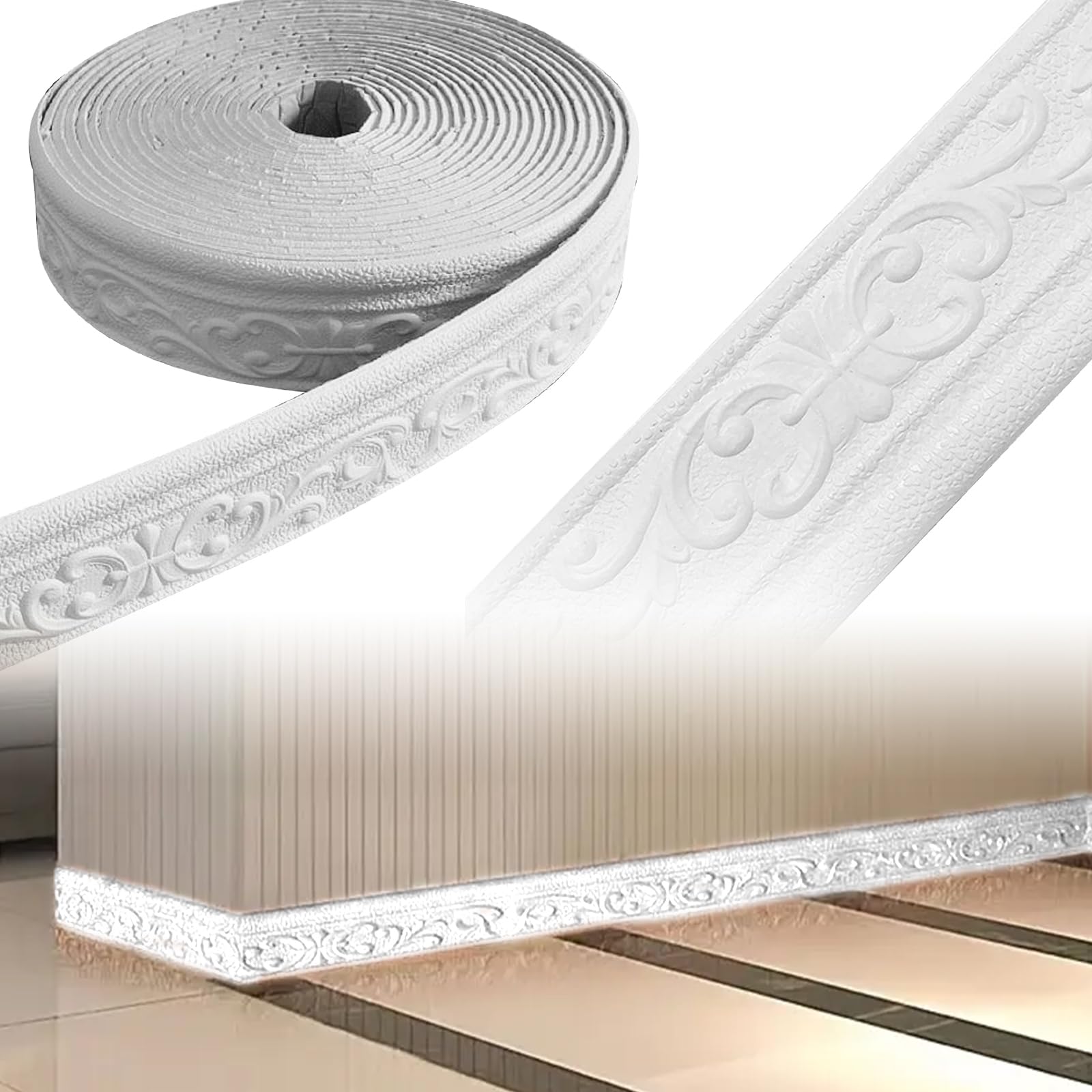 Xoeryoy Beige White Molding Trim 1 Roll 33Ft 3D Peel And Stick Trim Molding Self-Adhesive Wall Diy Bendable Tailorable Decorative Wall For Bedroom Living Room ;1
