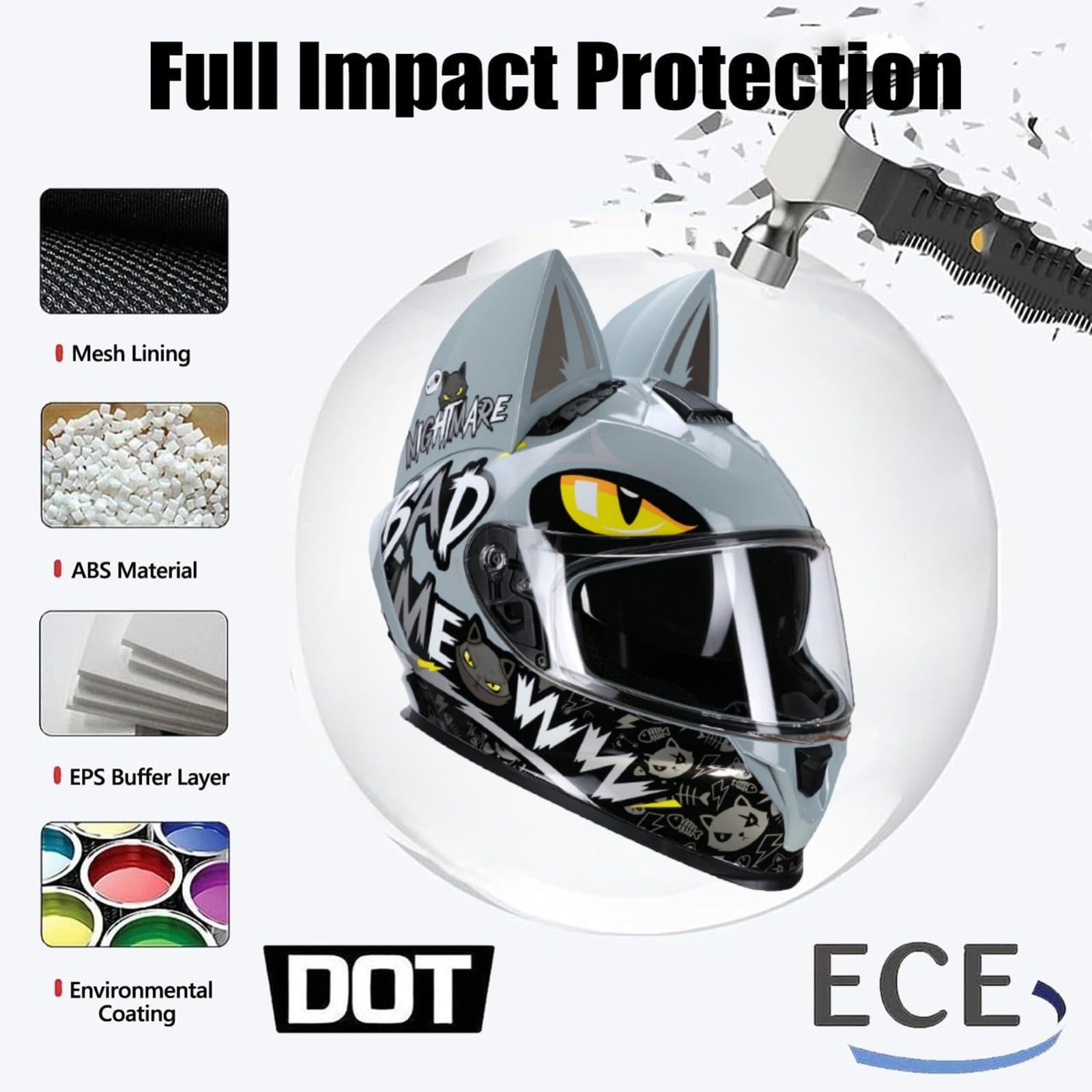 Kask motocyklowy z kocimi uszami, damski kask motocyklowy z podwójną wizjerem, uniwersalny całoroczny, certyfikat ECE 2205