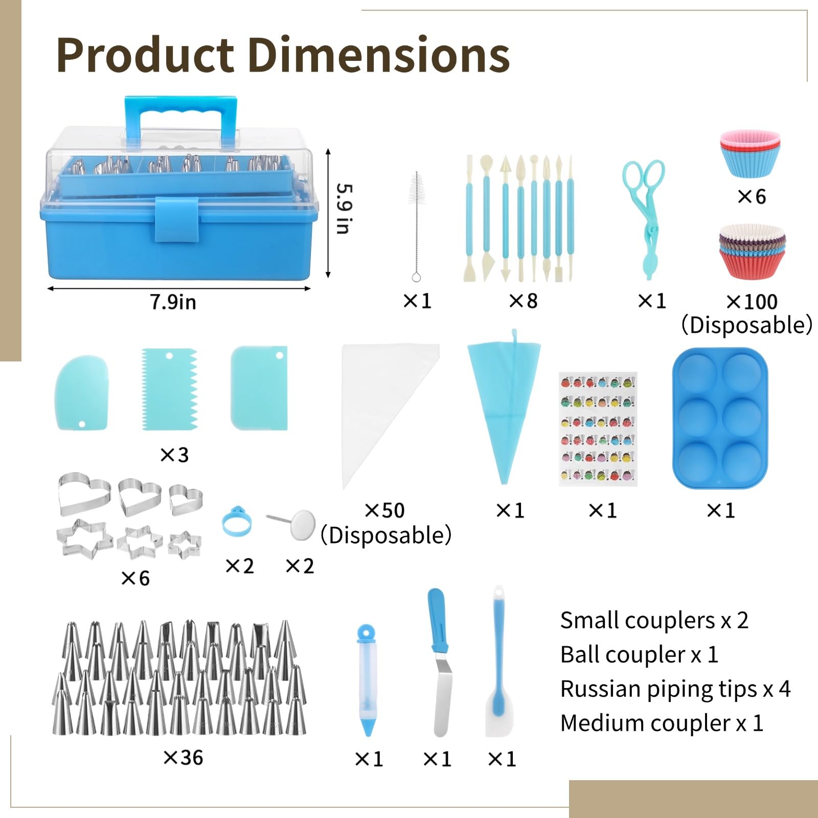 Kit de décoration de gâteau 236 pièces avec boîte de rangement 3 niveaux, outils de pâtisserie avec douilles, poches à douille réutilisables, racloirs et coupleurs pour cupcakes et desserts