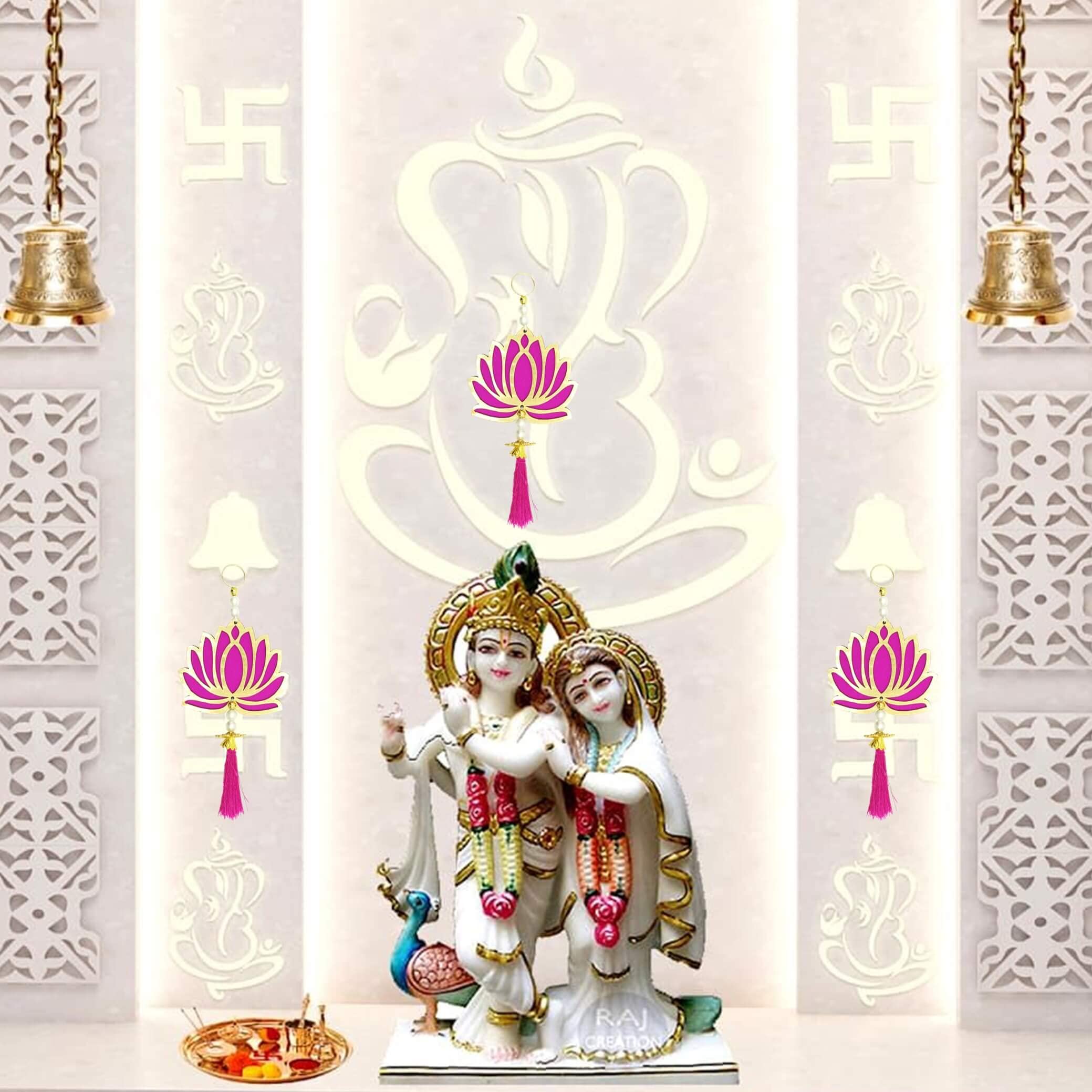 CREYENTES® Designer Lotus Toran Latkan with White Pearl and Tessel | Home Decoration, Room Decor, Door Hanging, Temple Decoration | for Diwali, New Year and All Festival (Small LATKAN Pack of 3) (B0BDMGL3NF) Amazon Price History, Amazon Price Tracker