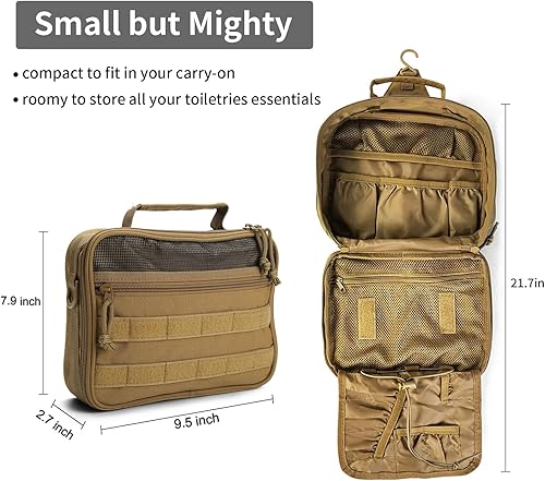 Miniatura 3 de Neceser de viaje para hombre, neceser colgante, kit de Dopp, bolsa de afeitado adecuada, bolsa de baño, bolsa de higiene, Marrón, Neceser de viaje