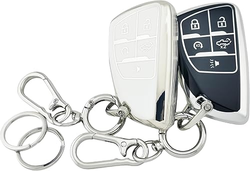 Miniatura 8 de RUNZUIE 2 fundas de TPU para llavero remoto inteligente para GMC Sierra 1500 Chevy Chevrolet Silverado 1500 2024 2023 2022 (negroblanco)
