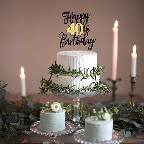 Miniatura 5 de 1 pieza de decoración de pastel de cumpleaños 40 negro dorado con purpurina para cumpleaños de 40 años, selección de pastel de 40 años, decoración
