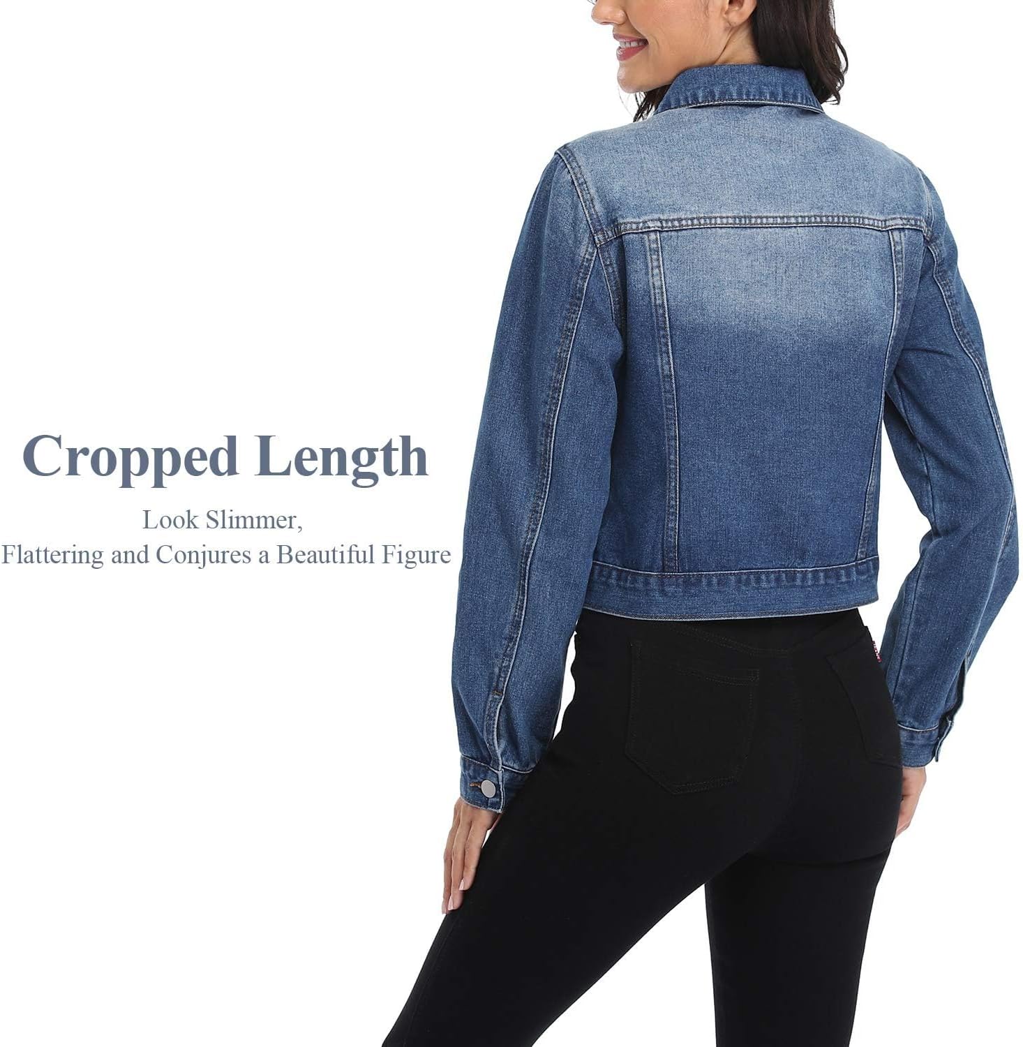 andy & natalie Women’s Denim Jackets Cropped Long Sleeve Basic Button Down Crop Jean Shacket with Pockets