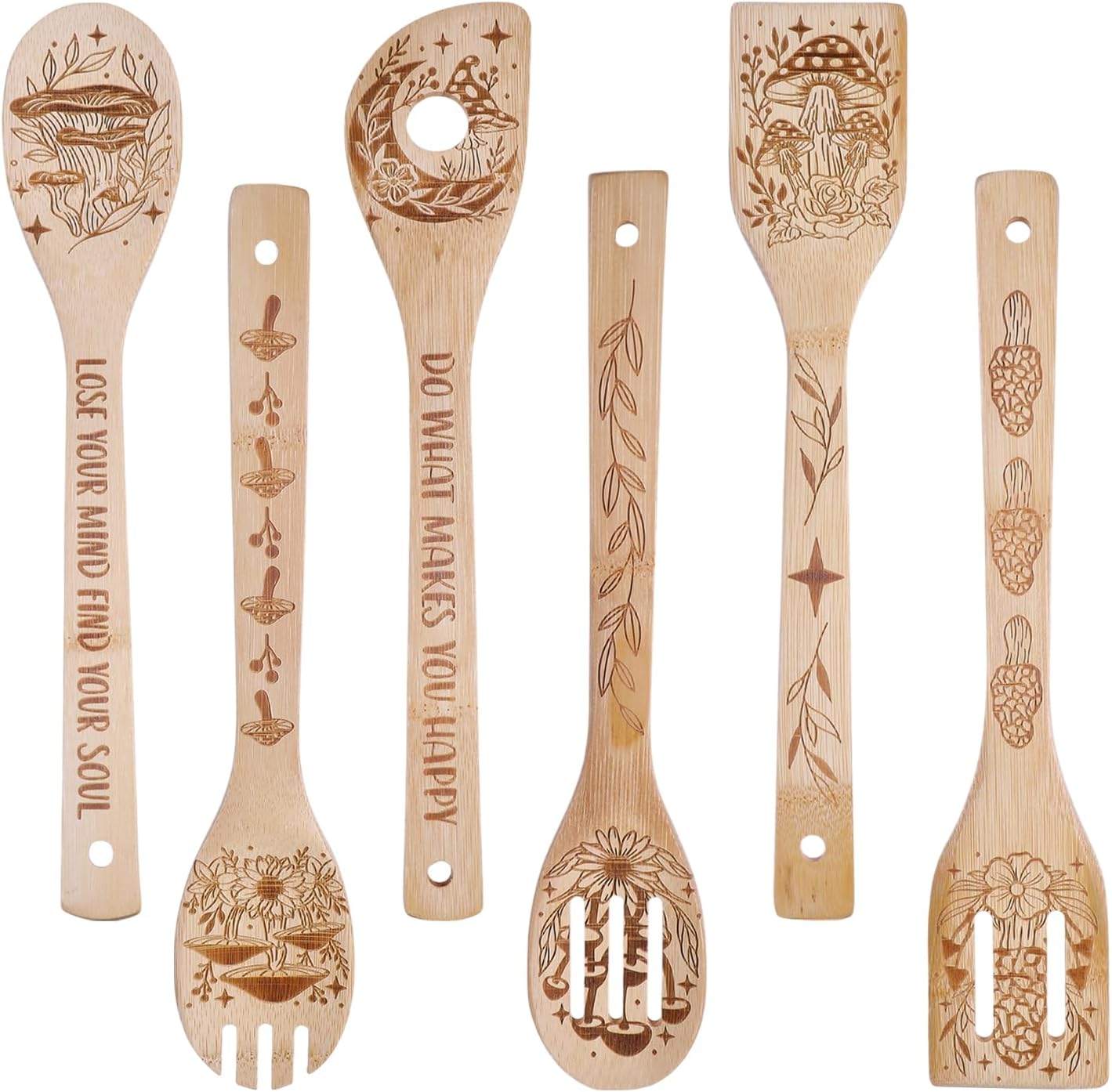 GLOBLELAND 6Pcs Mushroom Bamboo Cooking Utensils Wooden Engraved Cooking Spoons Set Carving Kitchen Bamboo Spatula Set Wood Cooking Spoon for Kitchen House Warming Gift Wedding Gift GLOBLELAND 6Pcs Mushroom Bamboo Cooking Utensils Wooden Engraved Cooking Spoons Set Carving Kitchen Bamboo Spatula Set Wood Cooking Spoon for Kitchen House Warming Gift Wedding Gift
