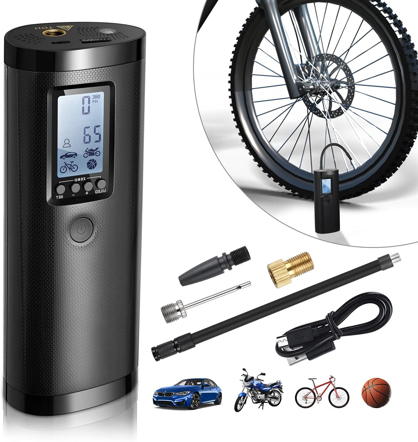 Portable Air Compressor - Vastar Mini Air Pump Tyre Inflator 100PSI / 2000mAh Rechargeable Lithium Battery with Digital LCD LED Light, Air Pressure Detection and Automatic for Car Bicycle Ball Tires