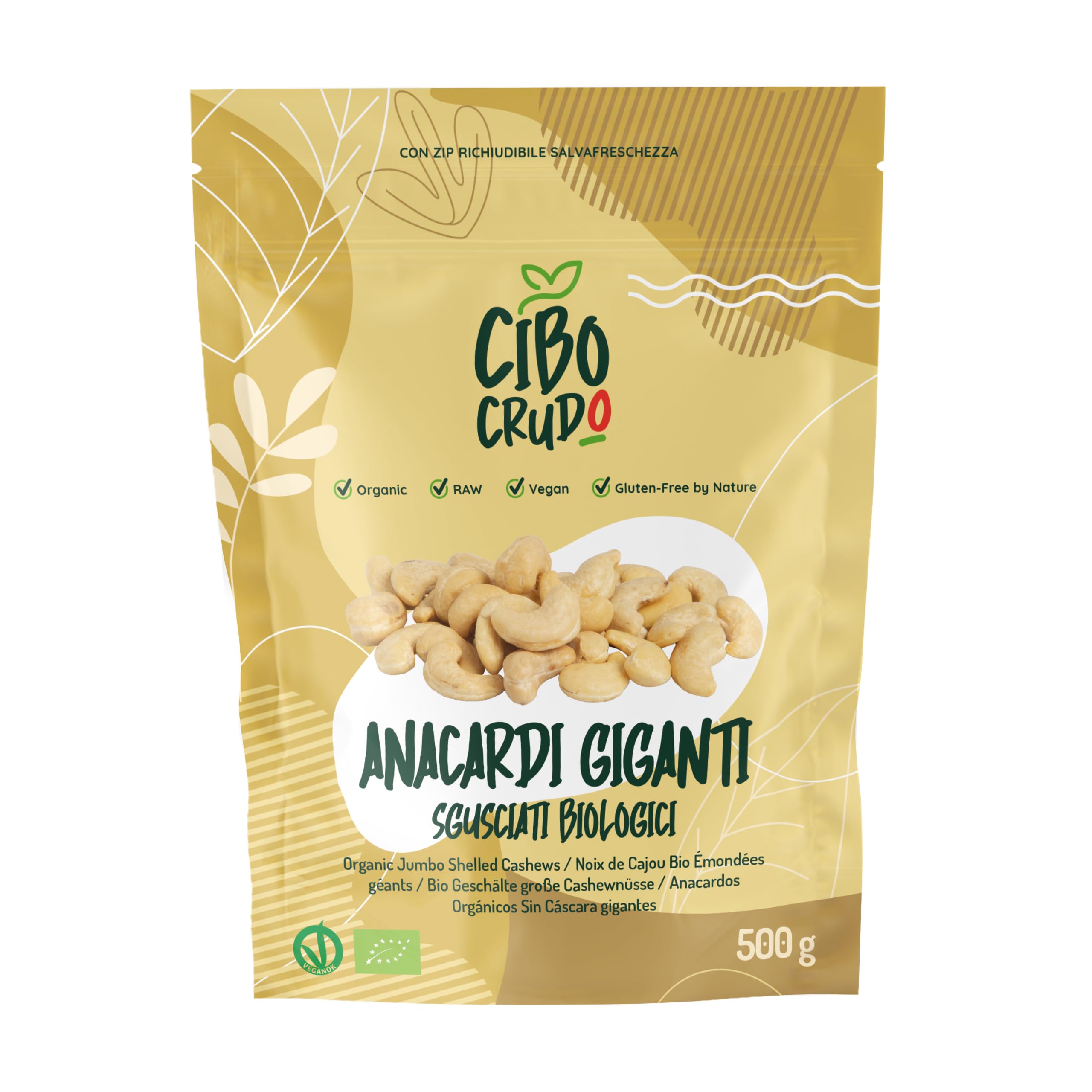 Anacardi Naturali Sgusciati Crudi e Biologici - 500g. Anacardi Non Tostati e non Salati. Contengono Proteine Minerali e Vitamina B1 e B6. Da Usare Come Snack Insalate o Piatti a Base di Riso.