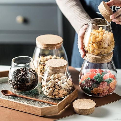 Miniatura 8 de DNIENKGE Tarro de vidrio transparente pequeño tarro de vidrio con tapas de corcho té, para granos de café, galletas, cereales, harina, frijoles,