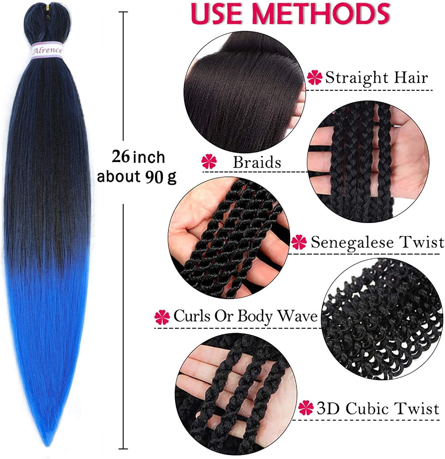 Pre Stretched Braiding Hair,6 Pack Blue Braided Hair extension 26