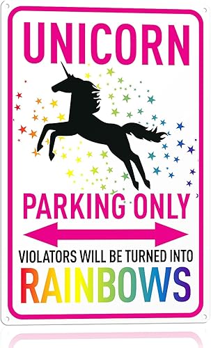 Letrero de unicornio con texto en inglés "Parking Only", regalo divertido para decoración de pared de dormitorio de niñas, 8 x 12 pulgadas, letrero