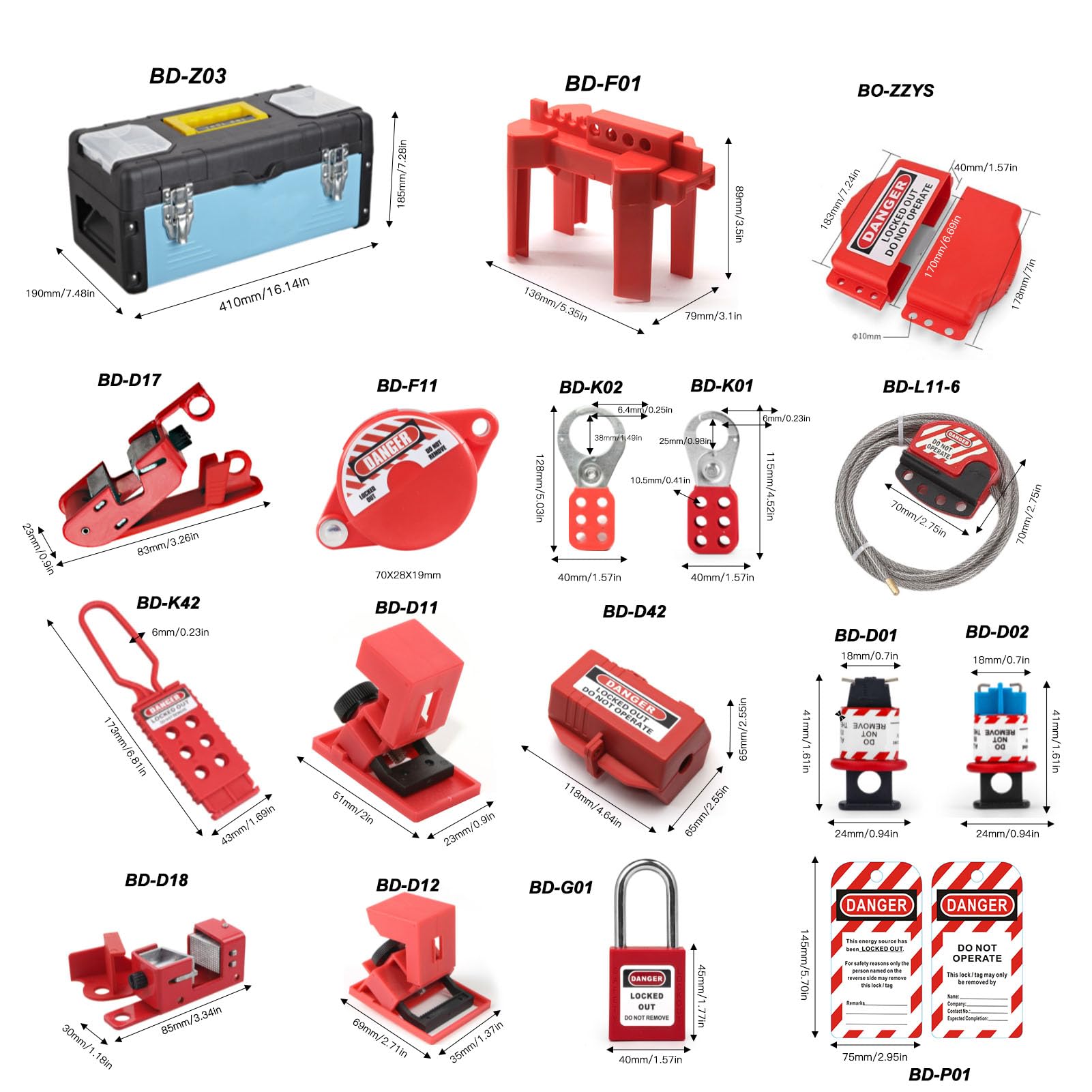 Kit de Seguridad Industrial de 47 Piezas con Candados, Etiquetas de Bloqueo Eléctrico LOTO, 12 Etiquetas de Seguridad, Bridas para Cables