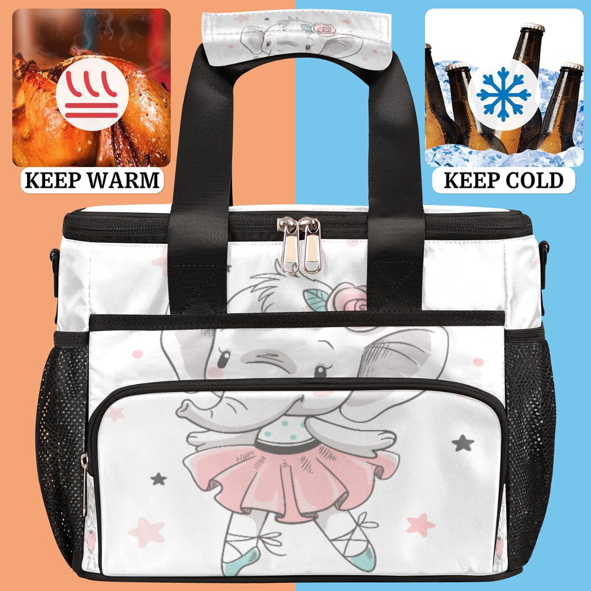 TropicalLife Grand sac à déjeuner pour bébé éléphant 17 L - Grand sac à déjeuner isotherme avec bandoulière - Étanche - Pour le travail, l'école, le barbecue