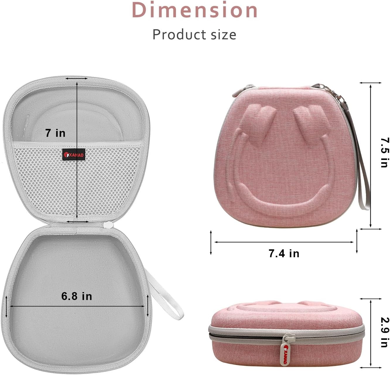 XANAD Hard Case for Logitech H390, H430, H570e, Zone 300, Zone 301 or JLab Go Work, JIAMQISHI, EAGLEND, FEABASK Wired Headset Stereo Headphones with Noise Cancelling Mic Headphones - Pink+Grey - Image 4