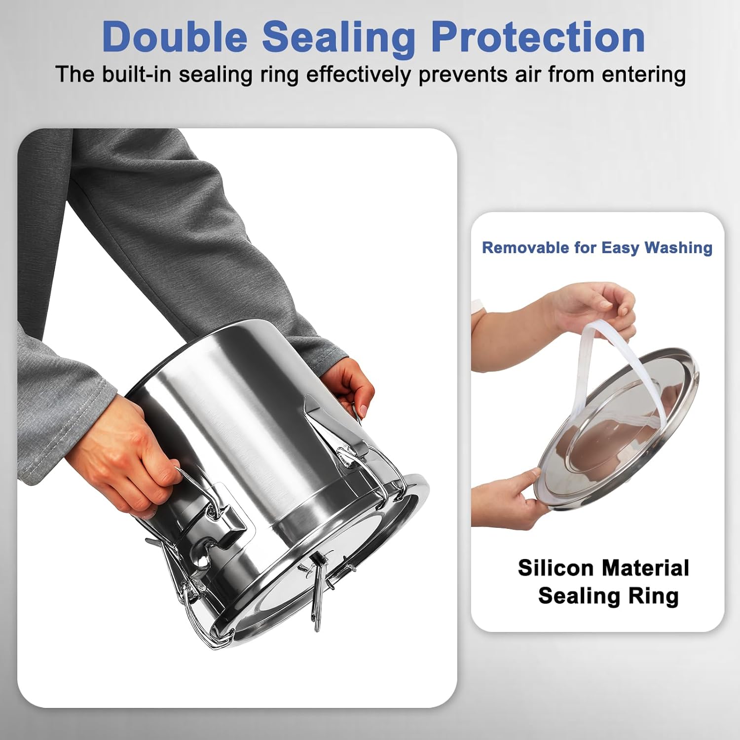 12L 304 Stainless Steel Airtight Canister for Kitchen 3.2Gal/405oz 304 stainless steel food storage containers with lids lock clips airtight container for Rice, Flour, Grain