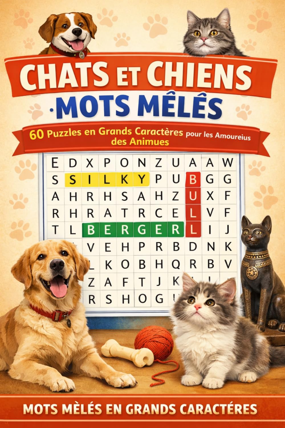 Chats et Chiens: Mots Mêlés - 60 Puzzles en Grands Caractères pour les Amoureux des Animaux (Mots Mêlés en Grands Caractères)