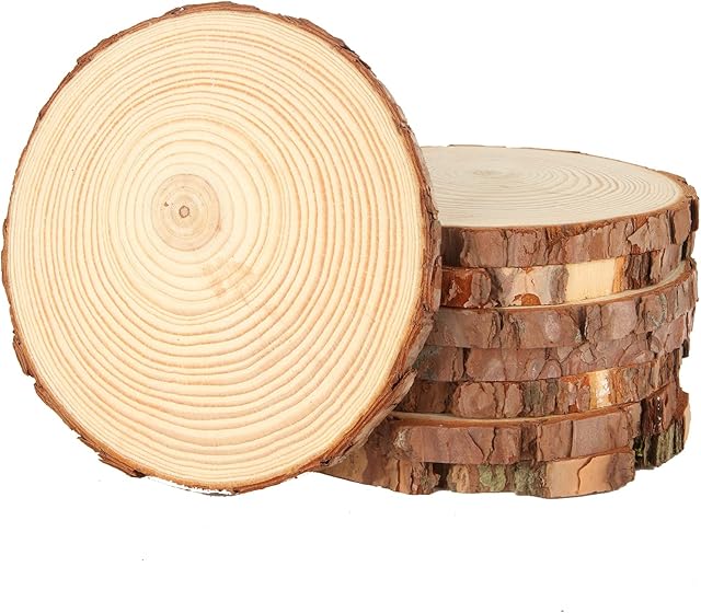 JMIATRY 8 Pcs Natural Wood Slices, 16-18cm Diameter Unfinished Round Log Slices, No Hole Wooden Circles Wooden Discs, Wooden Slices for Crafts, Christmas and Wedding Ornaments