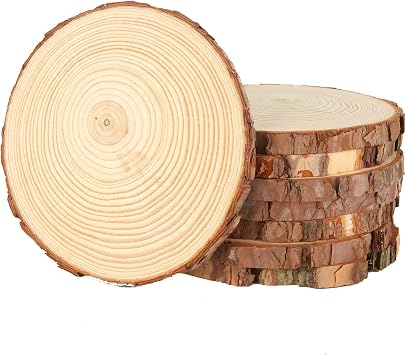 JMIATRY 8 Pcs Natural Wood Discs, 16-18cm Diameter Unfinished Round Log Slices, Wooden Slices for Crafts, Christmas and Wedding Ornaments