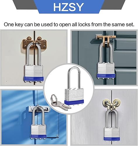 Miniatura 5 de Candados con llave similar, paquete de 6, cerradura con llave de acero laminado (1-916 pulgadas, 1.575 in), candados con la misma llave, grillete