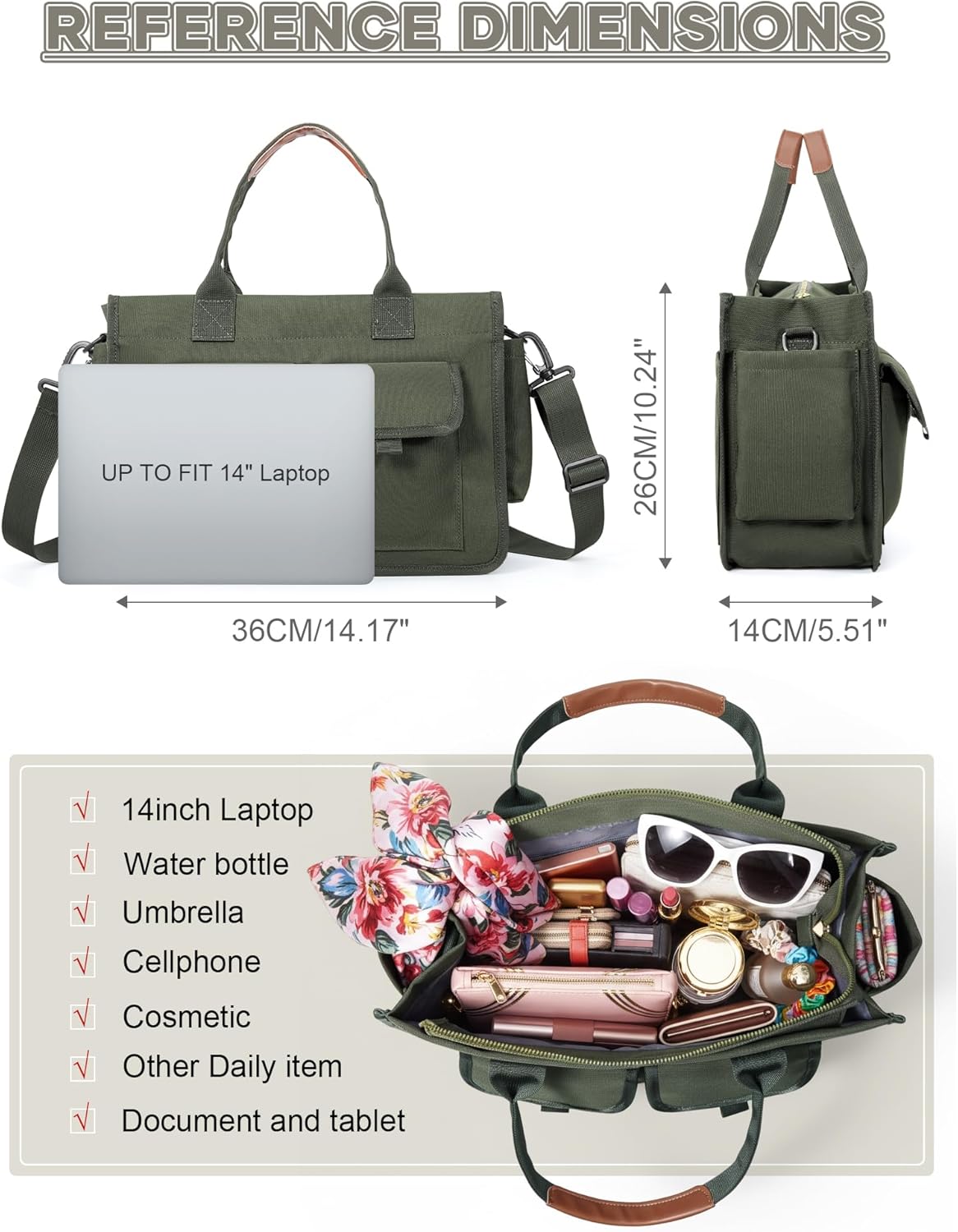 coowoz Canvas Tote Bag for Women Work Tote Bags with Zipper Nurse Crossbody Bags Handbags Shoulder College Teacher Laptop Bag - Image 5