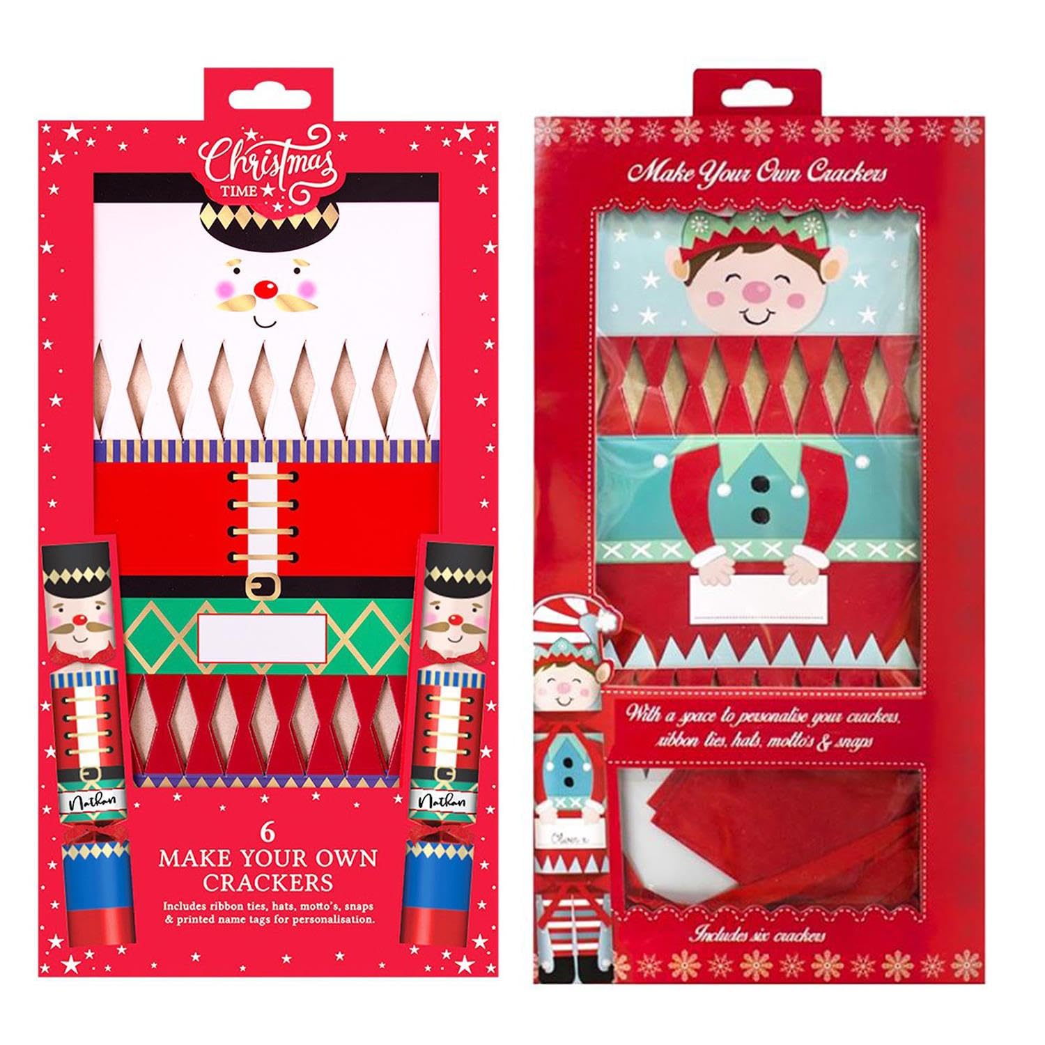 YöL Set of 12 Make Your Own Christmas Crackers - Elf, Nutcracker, DIY Fill Your Own Personalised Xmas