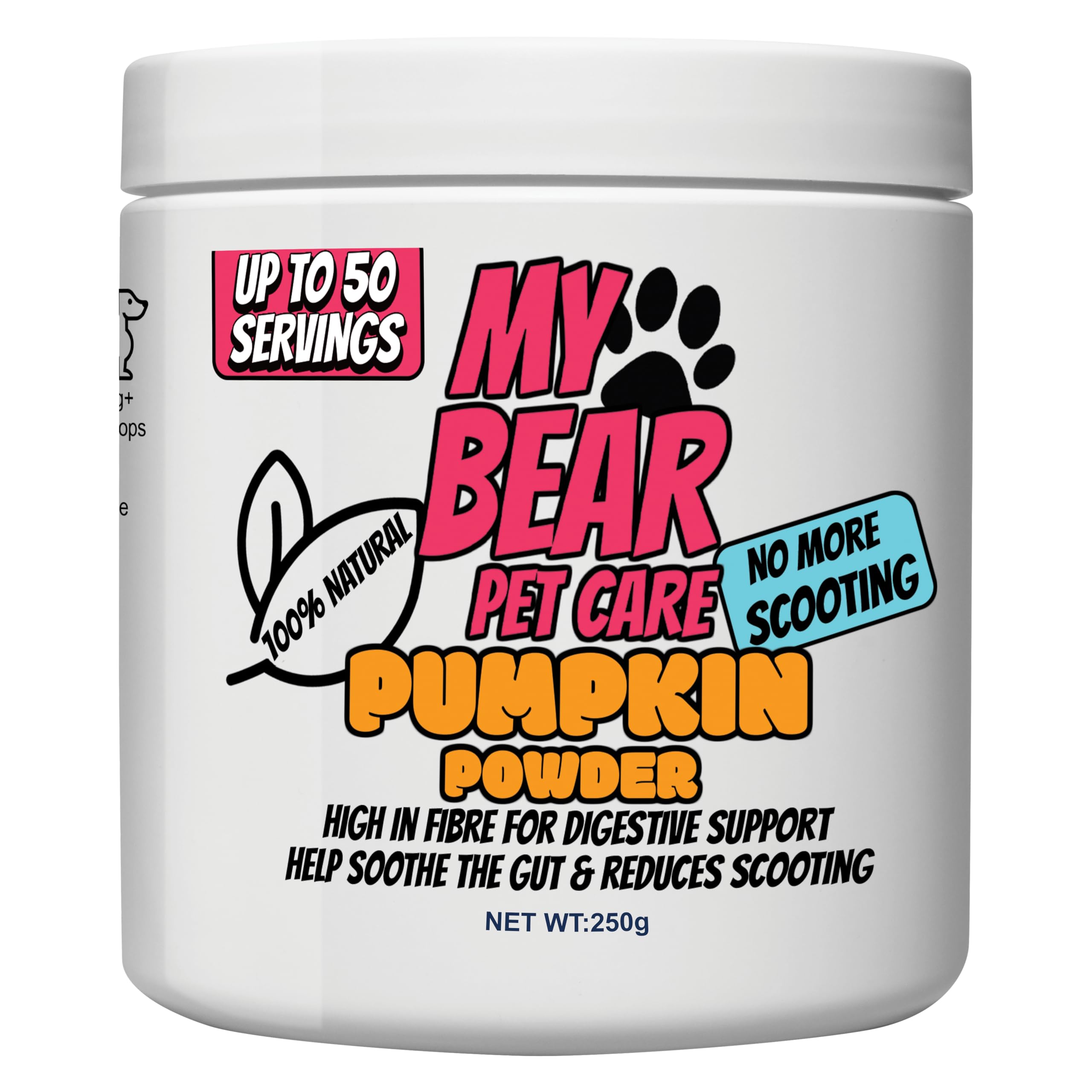 Pure Pumpkin Powder Dog Food Topper, 100% Pumpkin Puree Powder Naturally Rich in Prebiotics & Fibre for Dogs Gut Health & Healthy Stools 250g - My Bear Pet Care