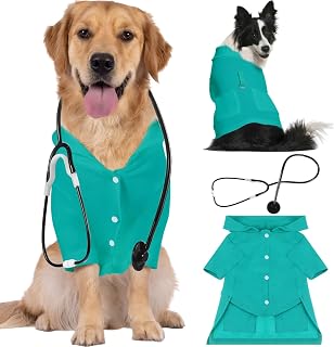 Dog Cat Halloween Doctor Surgeon Nurse Costumes Pet Doctor Clothes with Stethoscope Puppy Cosplay Party Apparel Outfits for Halloween Dogs Cats Holiday Uniform Cosplay Dress Up(Green,XL)
