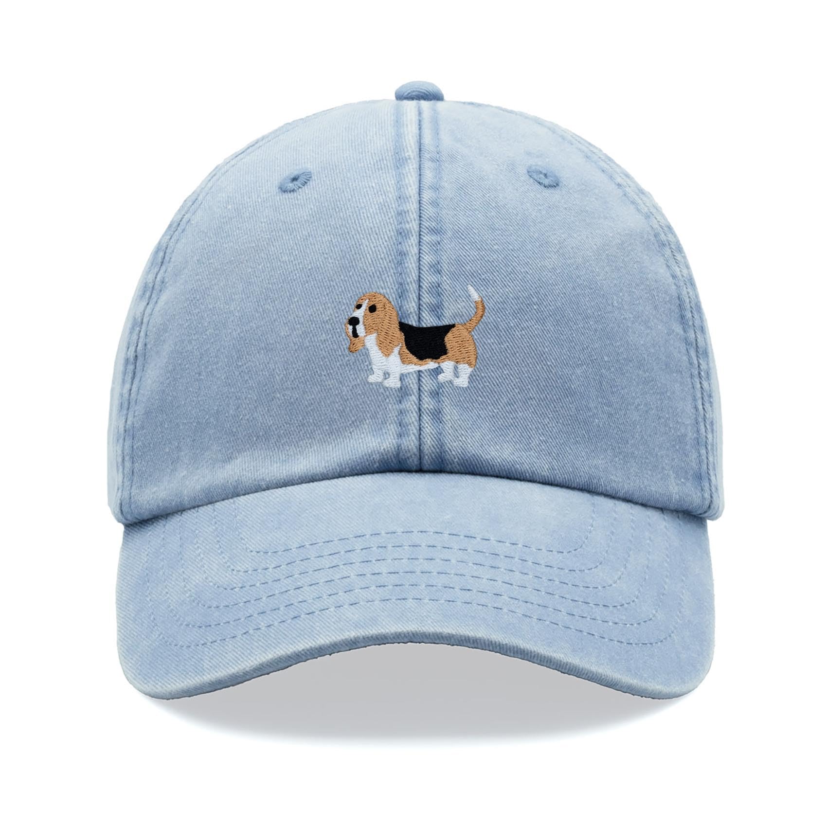 Basset Hound Dog Baseball Cap Vintage Washed Unisex Dad Hat Adjustable Light Blue