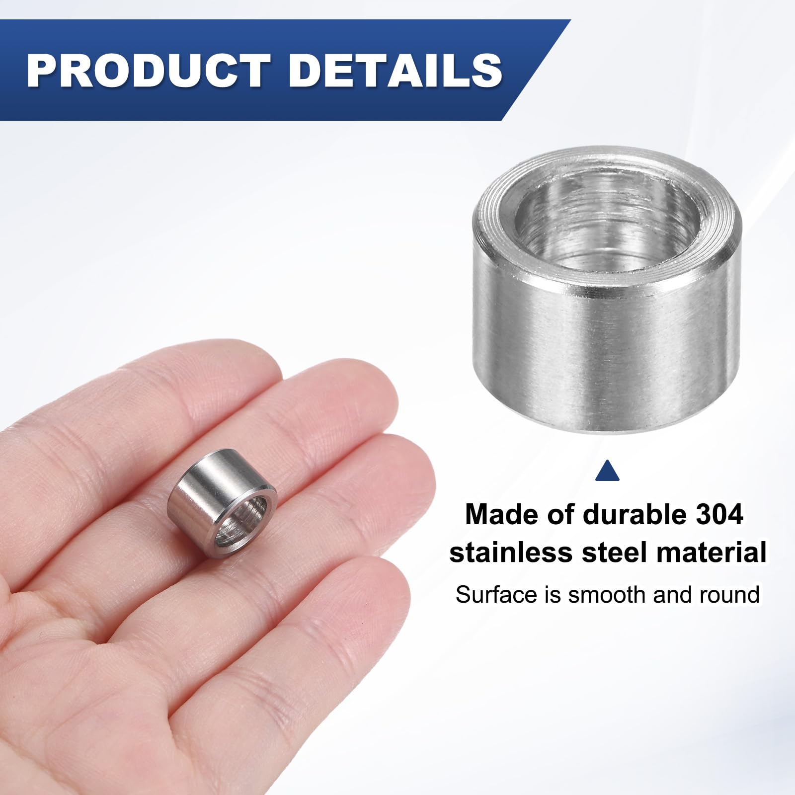 M METERXITY 8PCS M8 304 Stainless Steel Spacers 8mm ID x 12mm OD x 8mm l Metal Screw Standoff Bushing Plain Finish Round Spacer 304 Stainless Steel for Screws Bolts Silver - Image 2