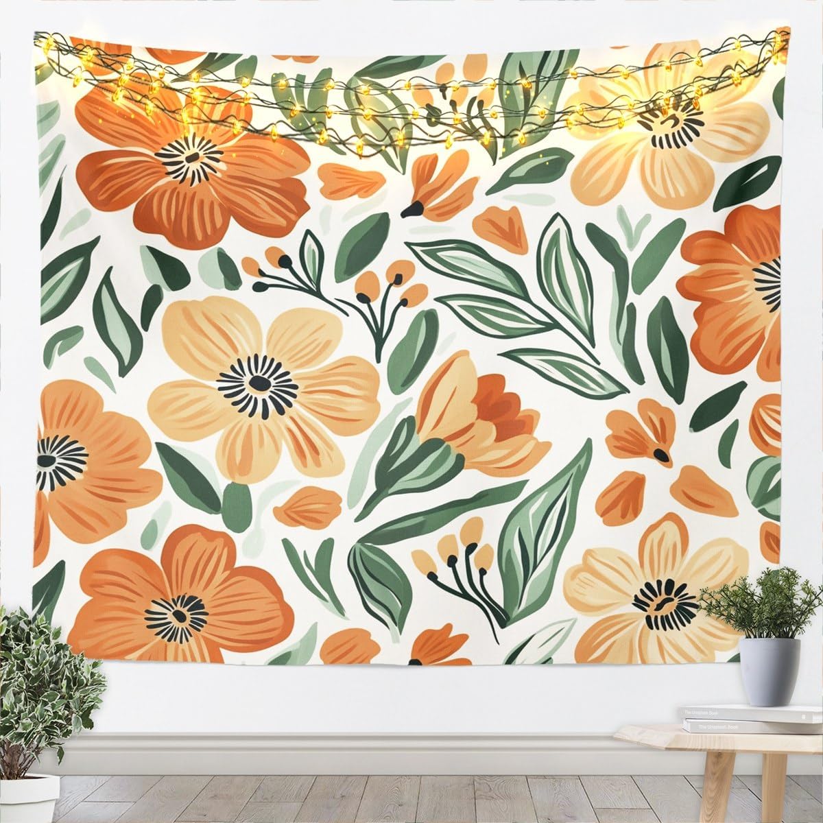 jejeloiu Groovy Flower Wall Art Medium 59"x59" Retro Floral Boho Tapestry for Boys Girls Children Nature Theme Wall Hanging Blanket Botanical Room Decor