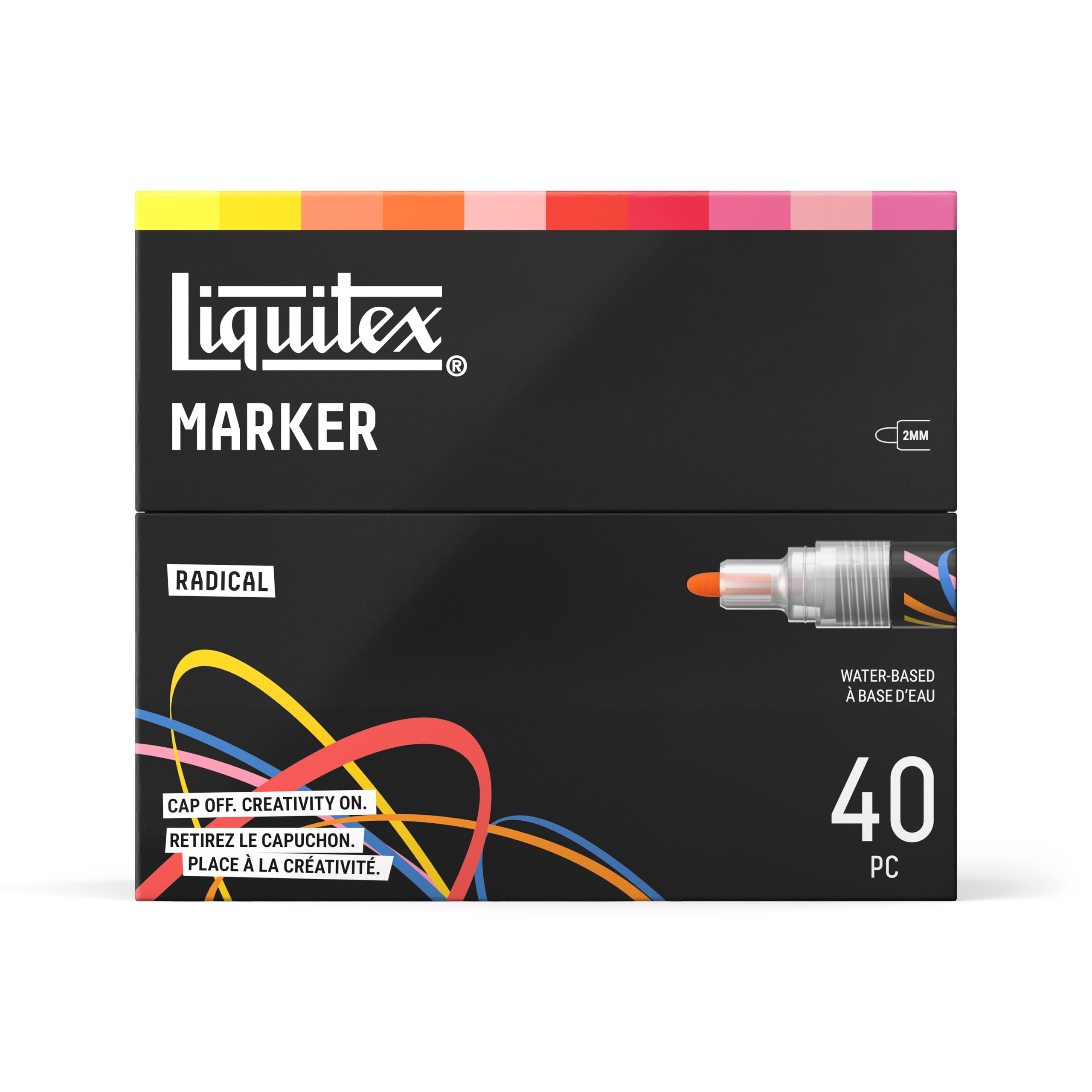 Liquitex 3699490 Marker multisuperficie con punte durevoli e base ad acqua a rapida asciugatura - colori vivaci su tela, legno, vetro, tessuti e molto altro - Set Radicali, 40 x 2 mm