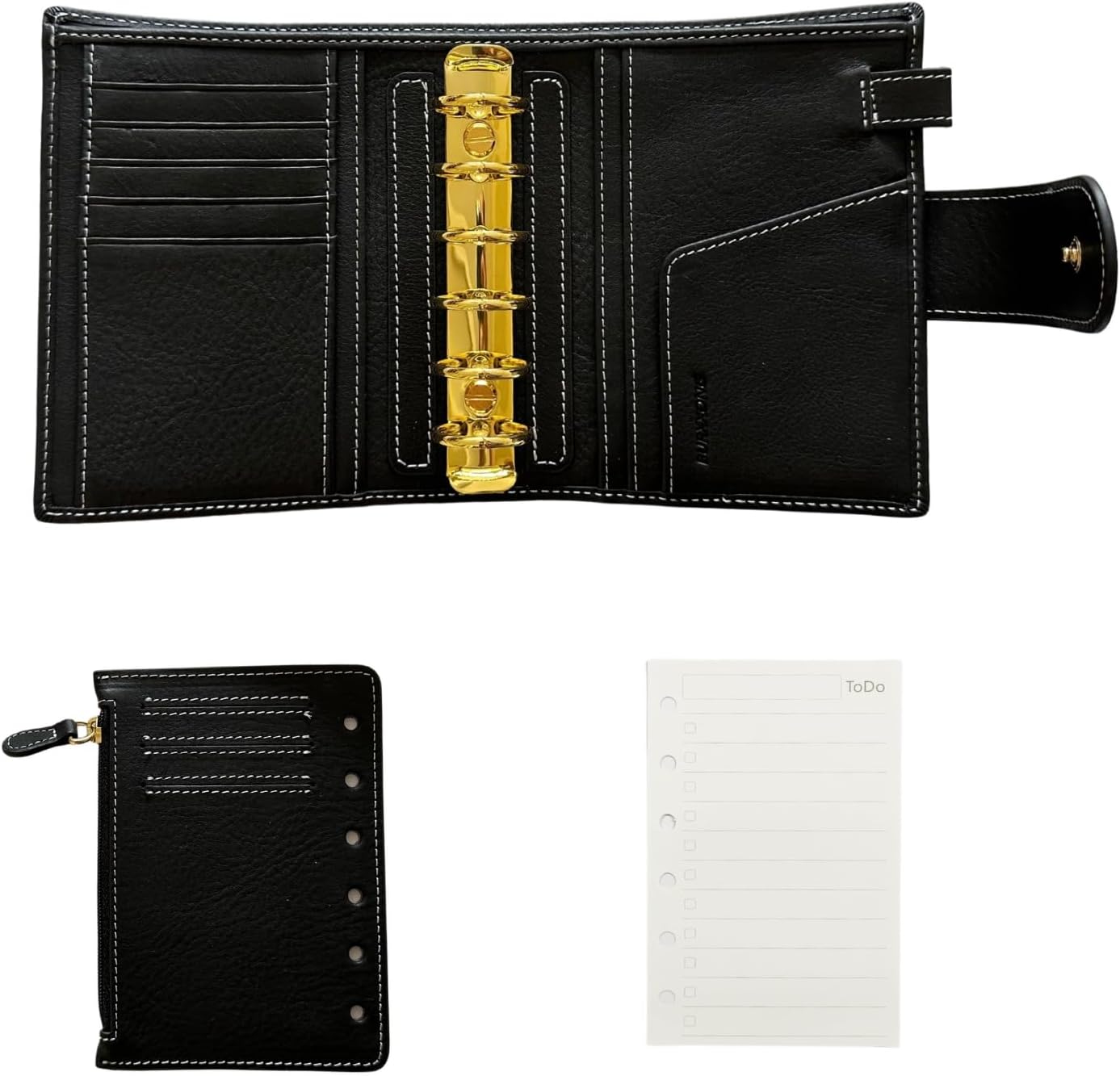 A7 Organizer Minerva Box Genuine Leather Journal Notebook,Stalogy Rings Planner Pocket size Notebook with 25MM Binder Mini Agenda Diary (Black)