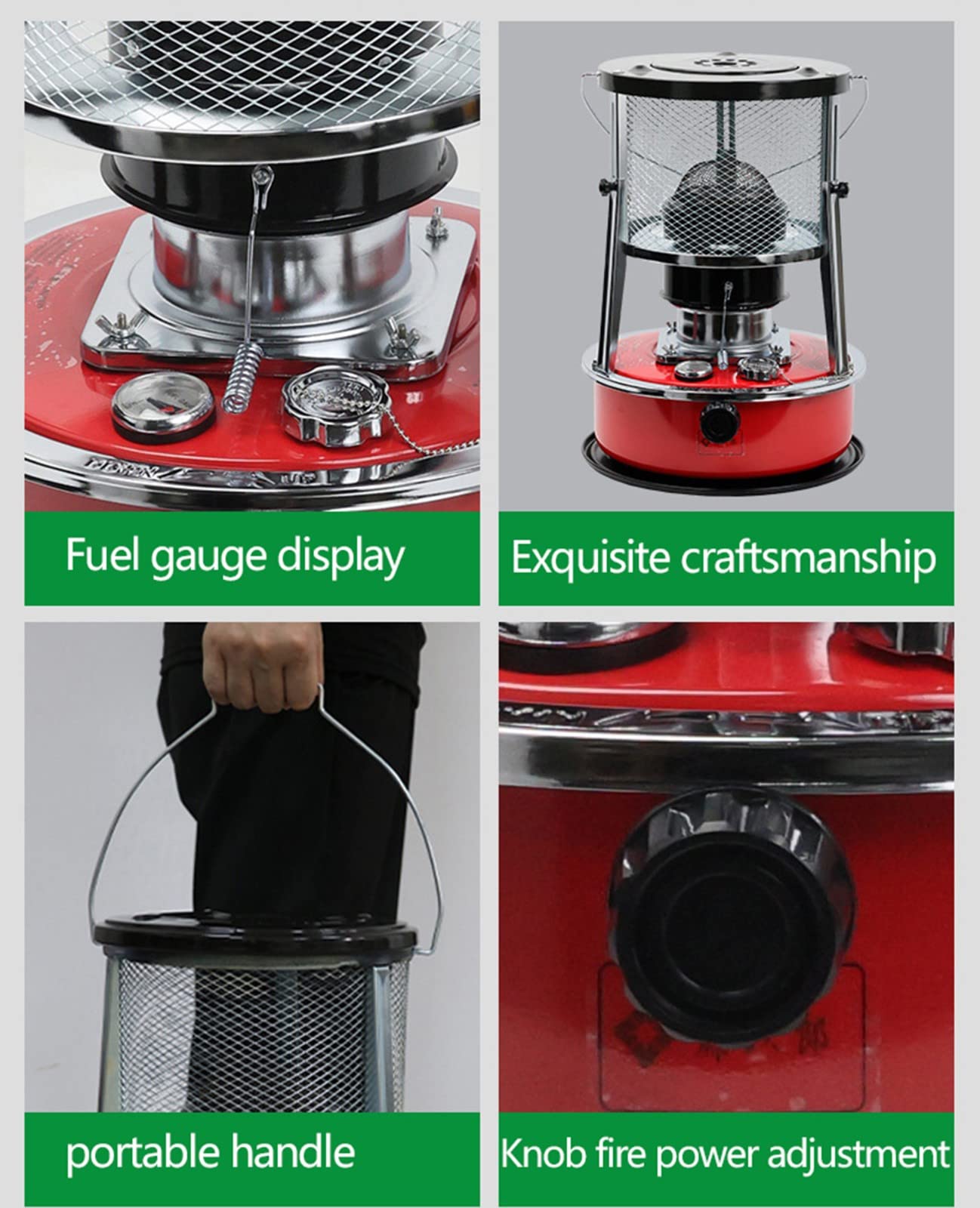 Riscaldatore portatile a cherosene, 5,2 l, 8900 BTU/H, efficiente riscaldatore per interni/esterni, altezza regolabile, stufa a cherosene non elettrica per campeggio, terrazza, uso domestico