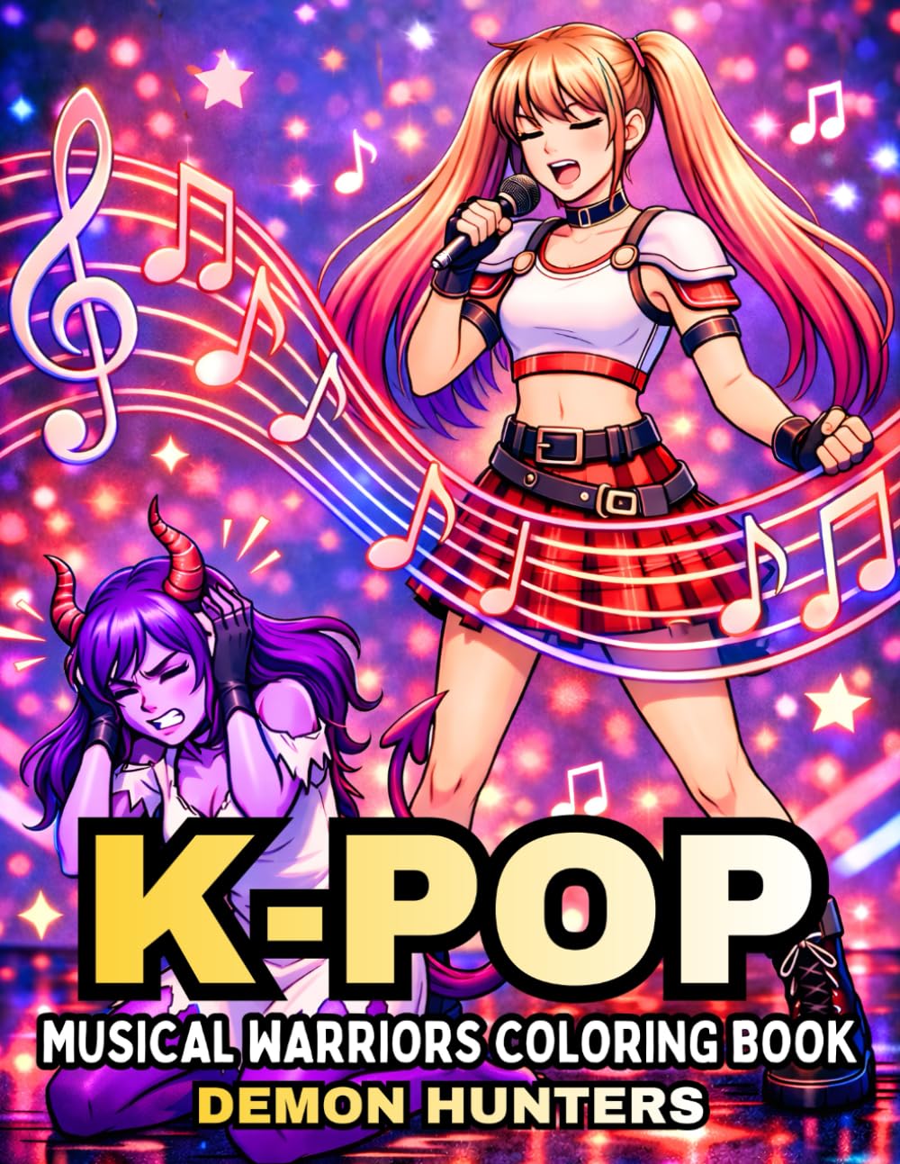 K-Pop Musical Warriors Coloring Book Demon Hunters: Guys and Girls Battle Demons in K-Pop Costumes, Using Music, Song, and Weapons to Fight with Glamour!